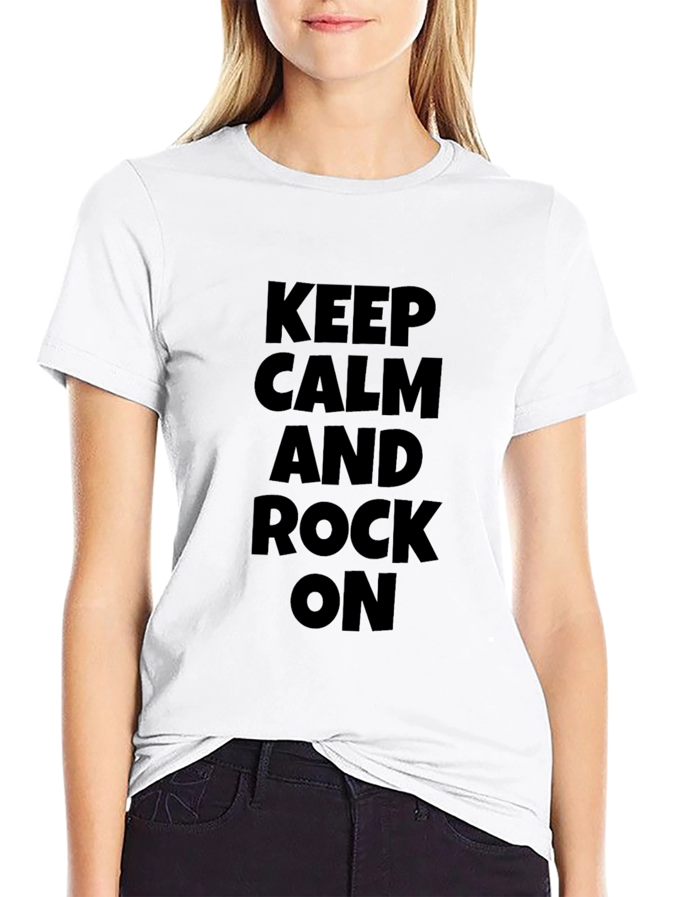 Keep Calm and Rock On Black Graphic T-Shirt