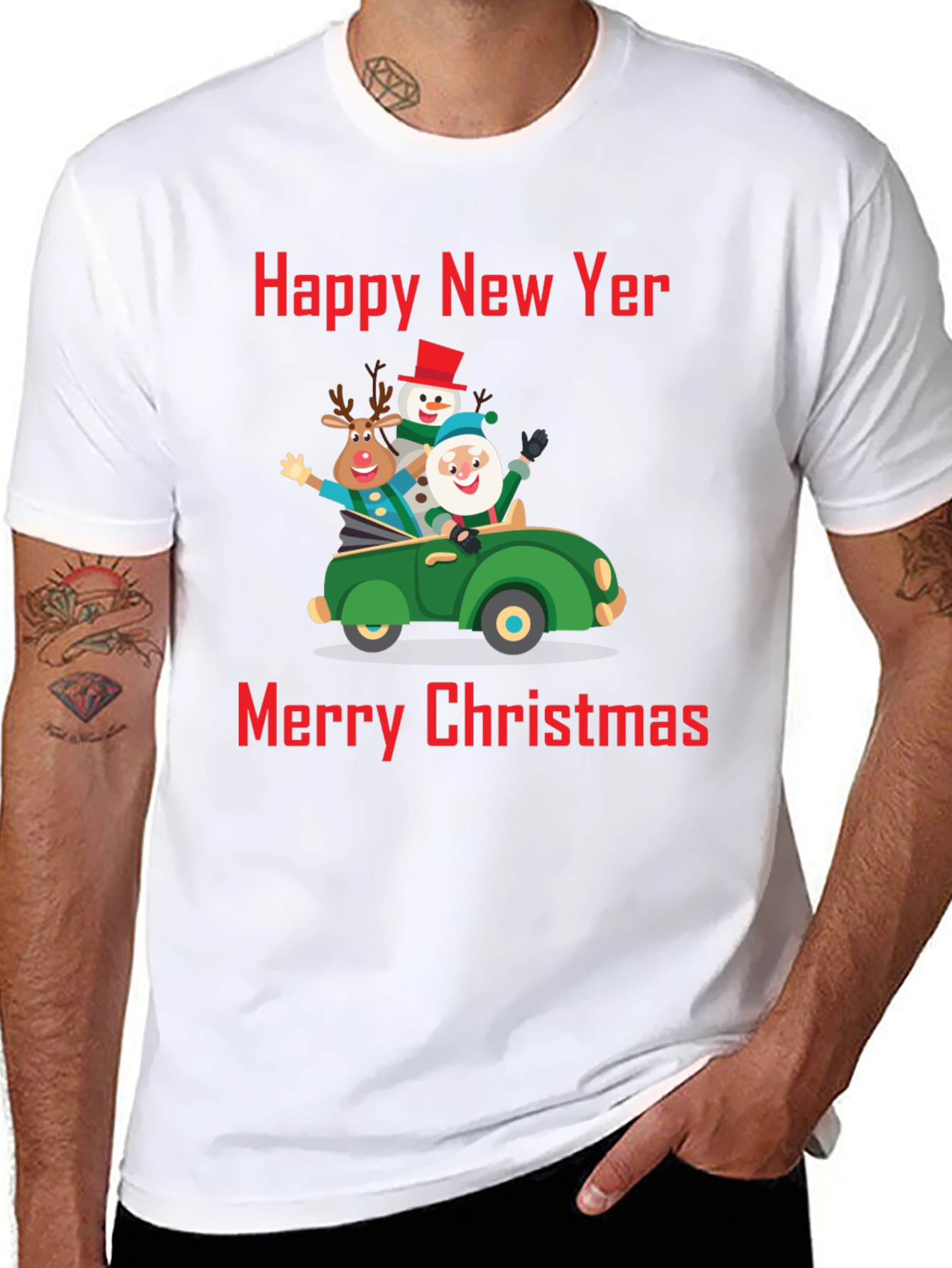 Festive Holiday T-Shirt: New Year & Christmas Car