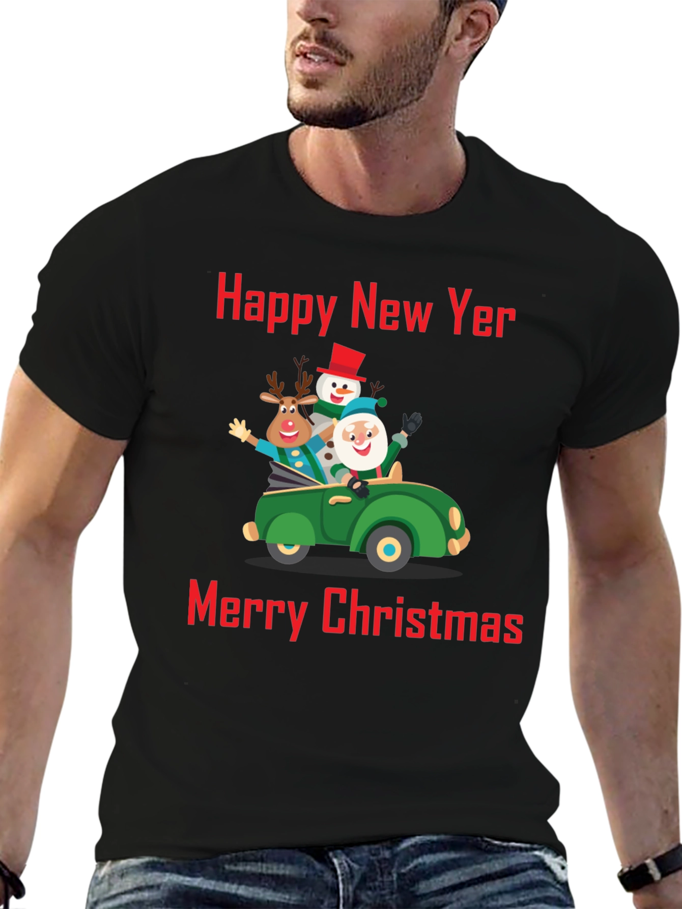 Festive Holiday T-Shirt: New Year & Christmas Car