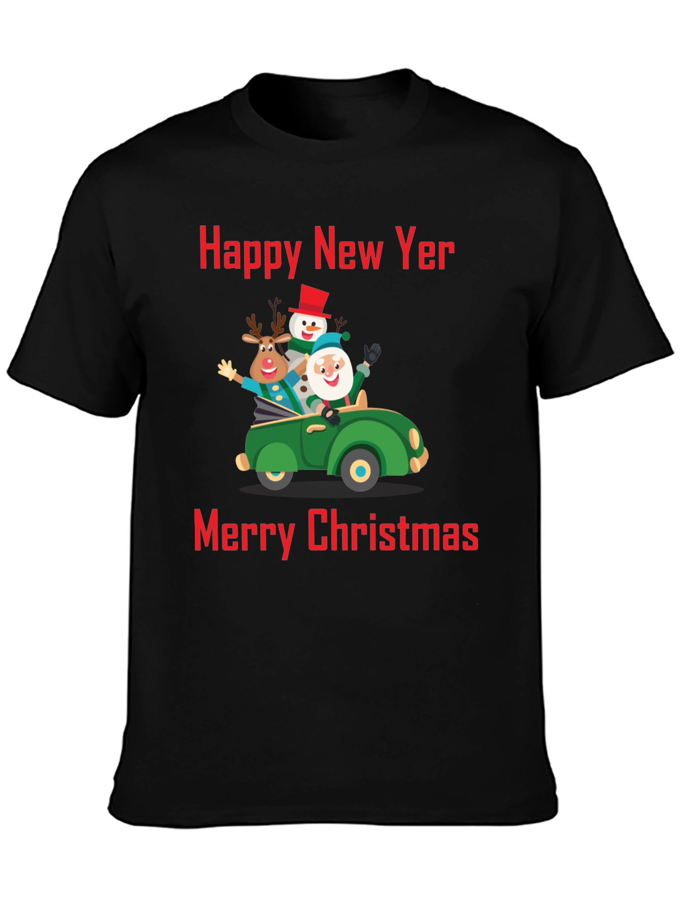 Festive Holiday T-Shirt: New Year & Christmas Car