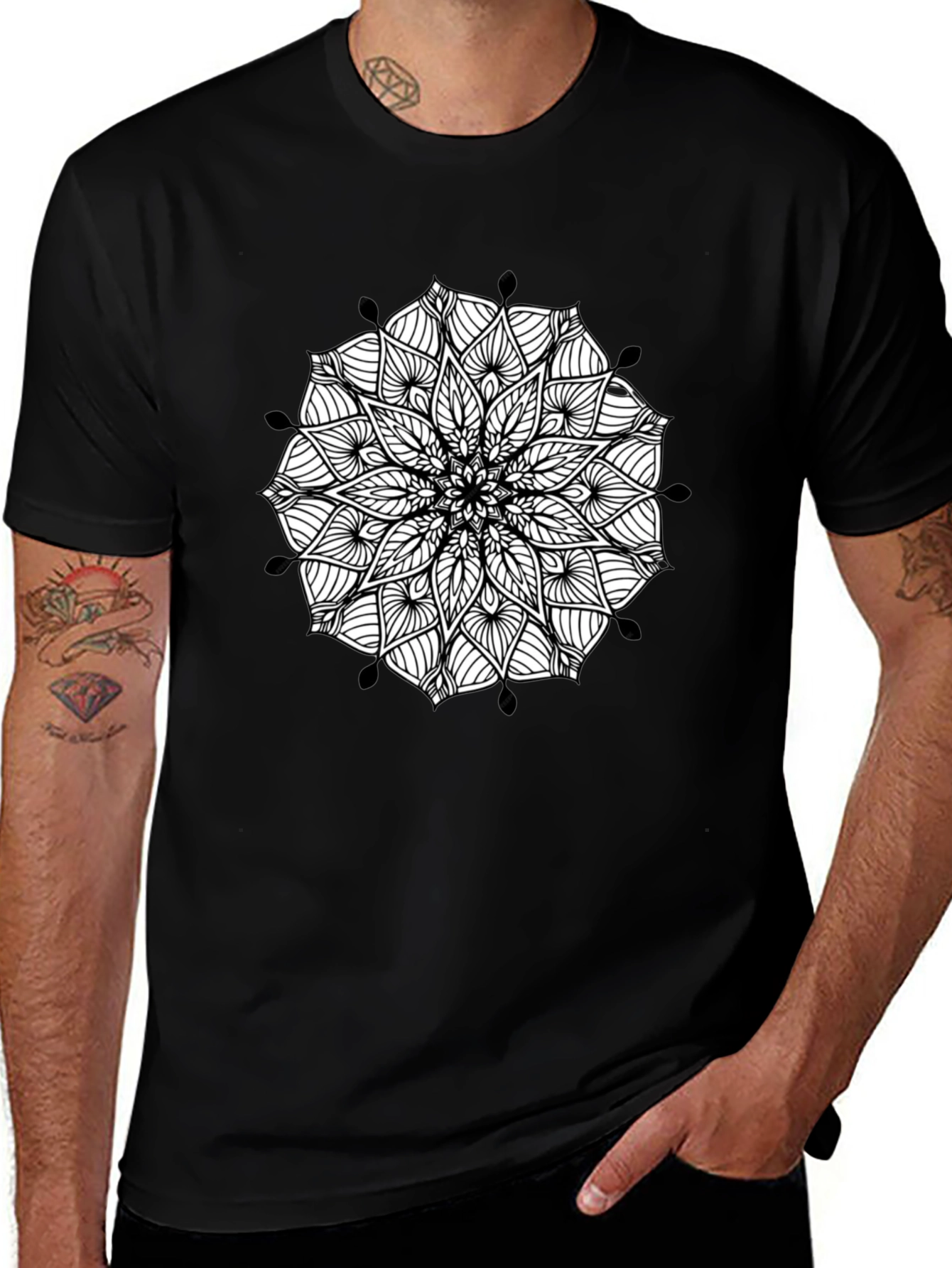 Black Mandala Print Mens Tee