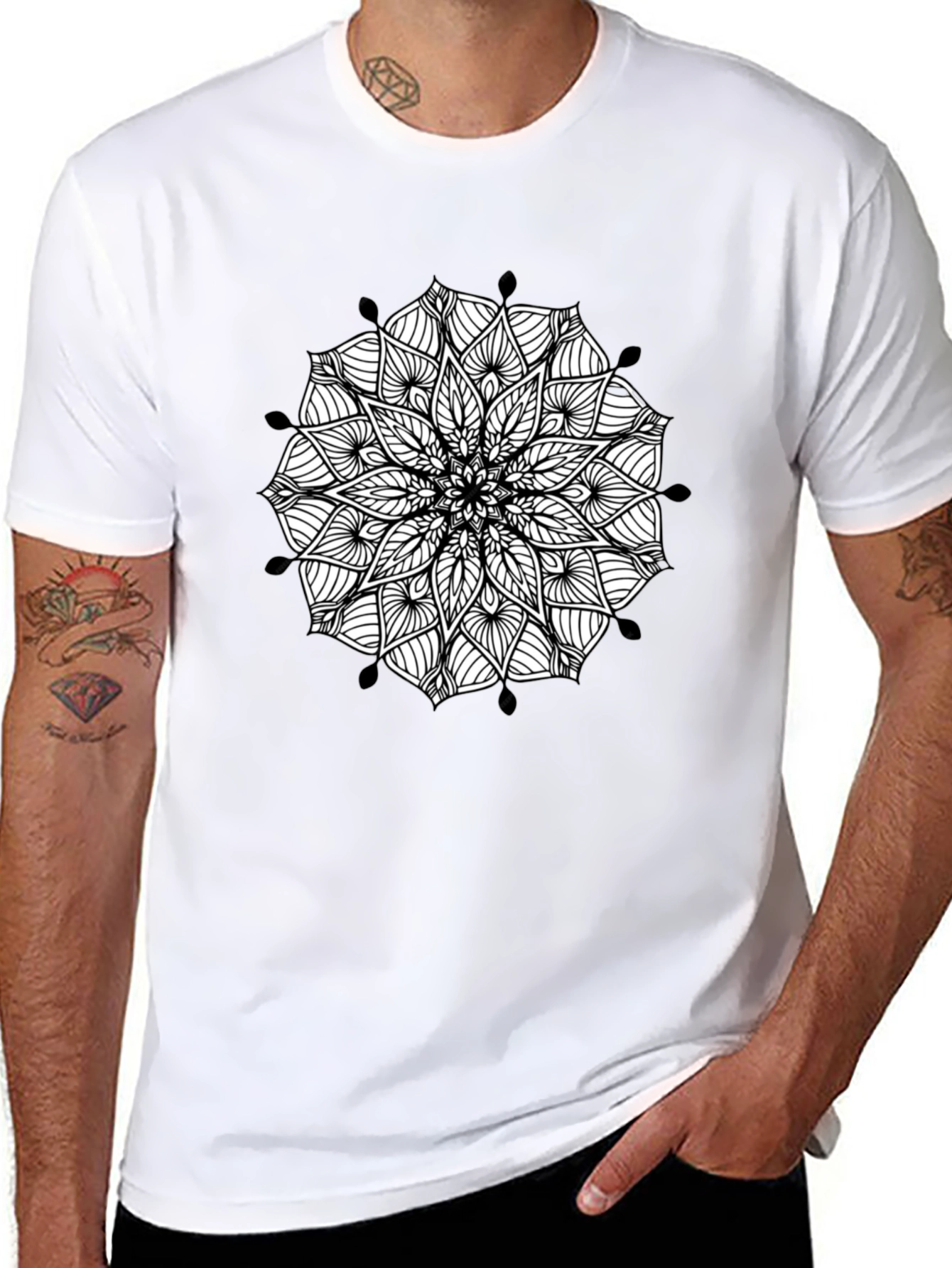 Black Mandala Print Mens Tee
