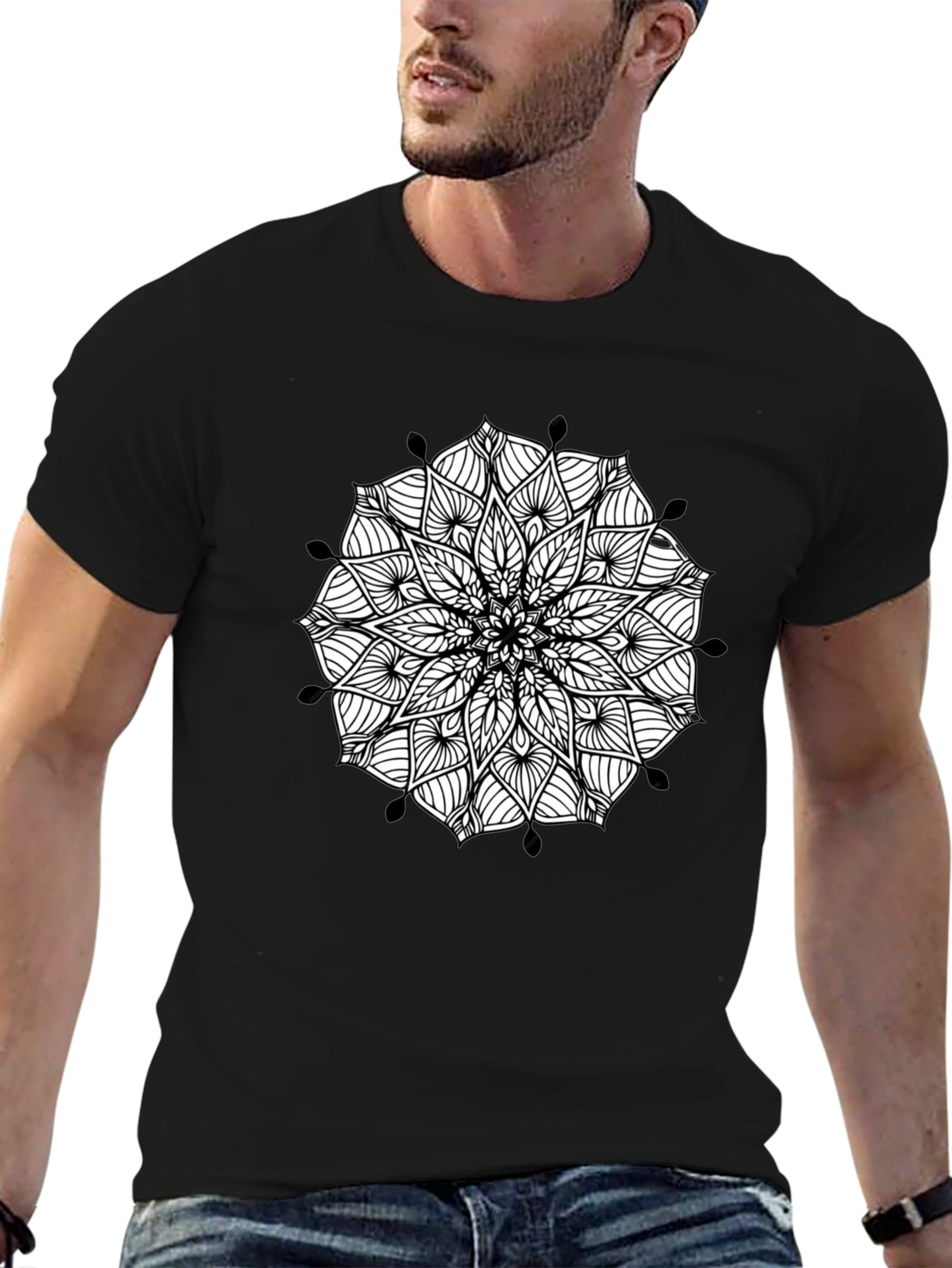 Black Mandala Print Mens Tee