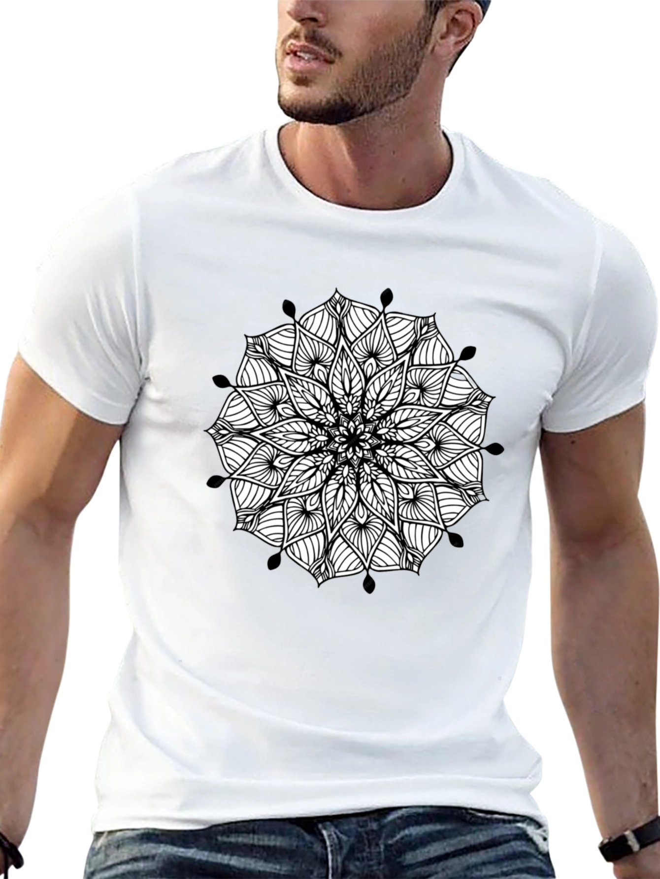 Black Mandala Print Mens Tee