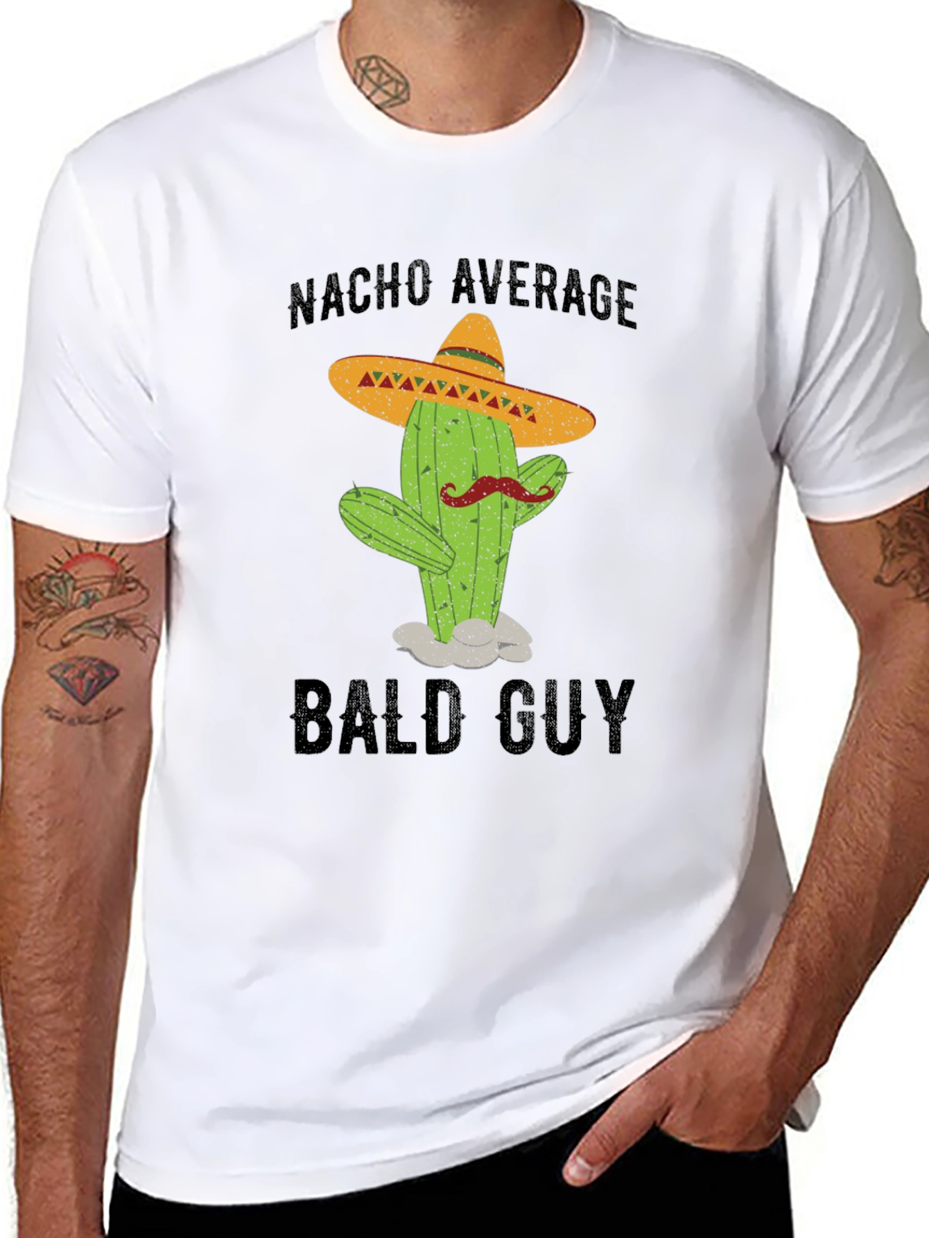 Nacho Average Bald Guy T-Shirt - Funny Cactus Tee