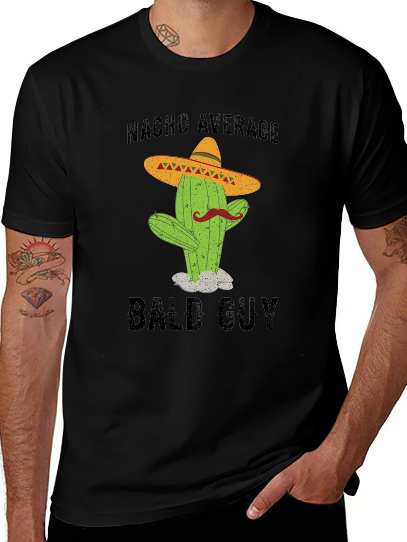 Nacho Average Bald Guy T-Shirt - Funny Cactus Tee