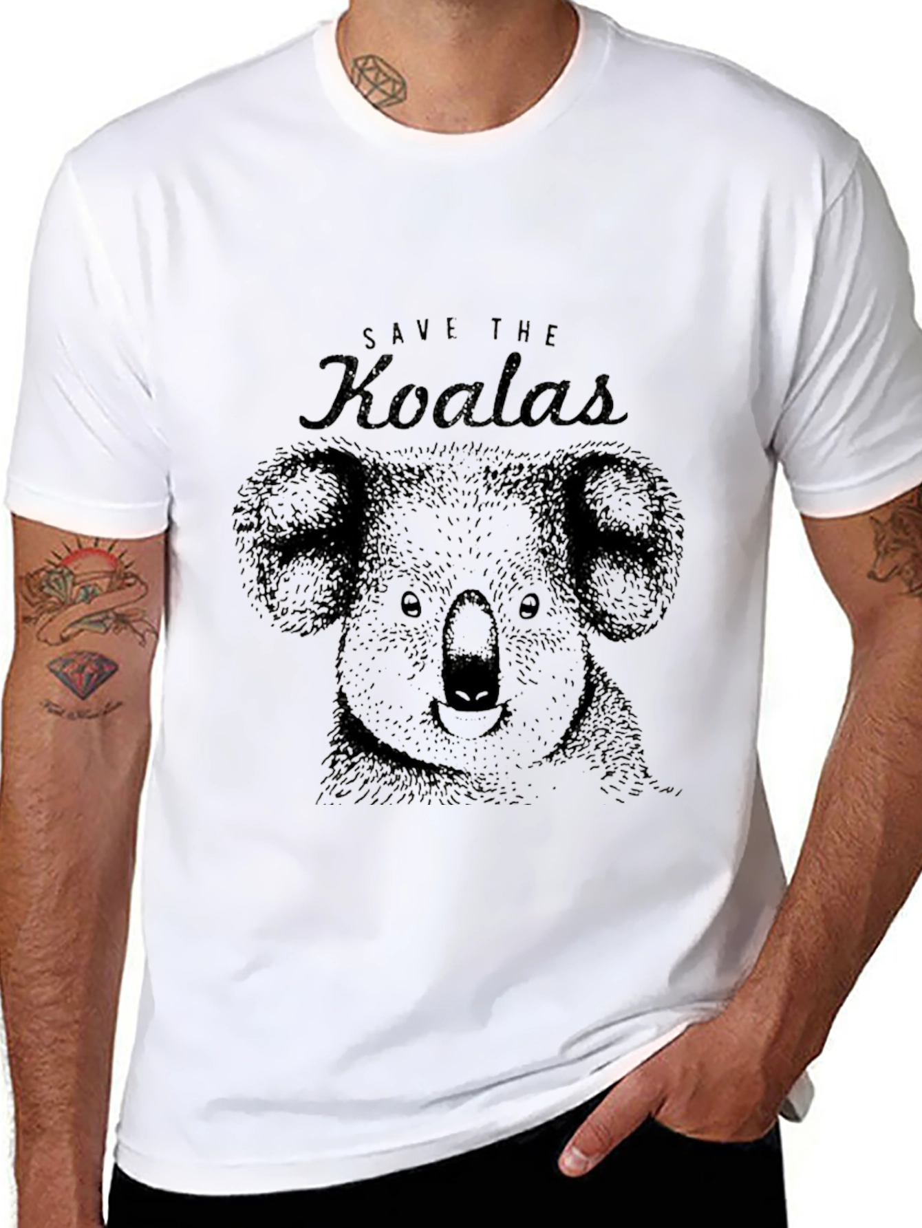 Save the Koalas Graphic Print Black T-Shirt