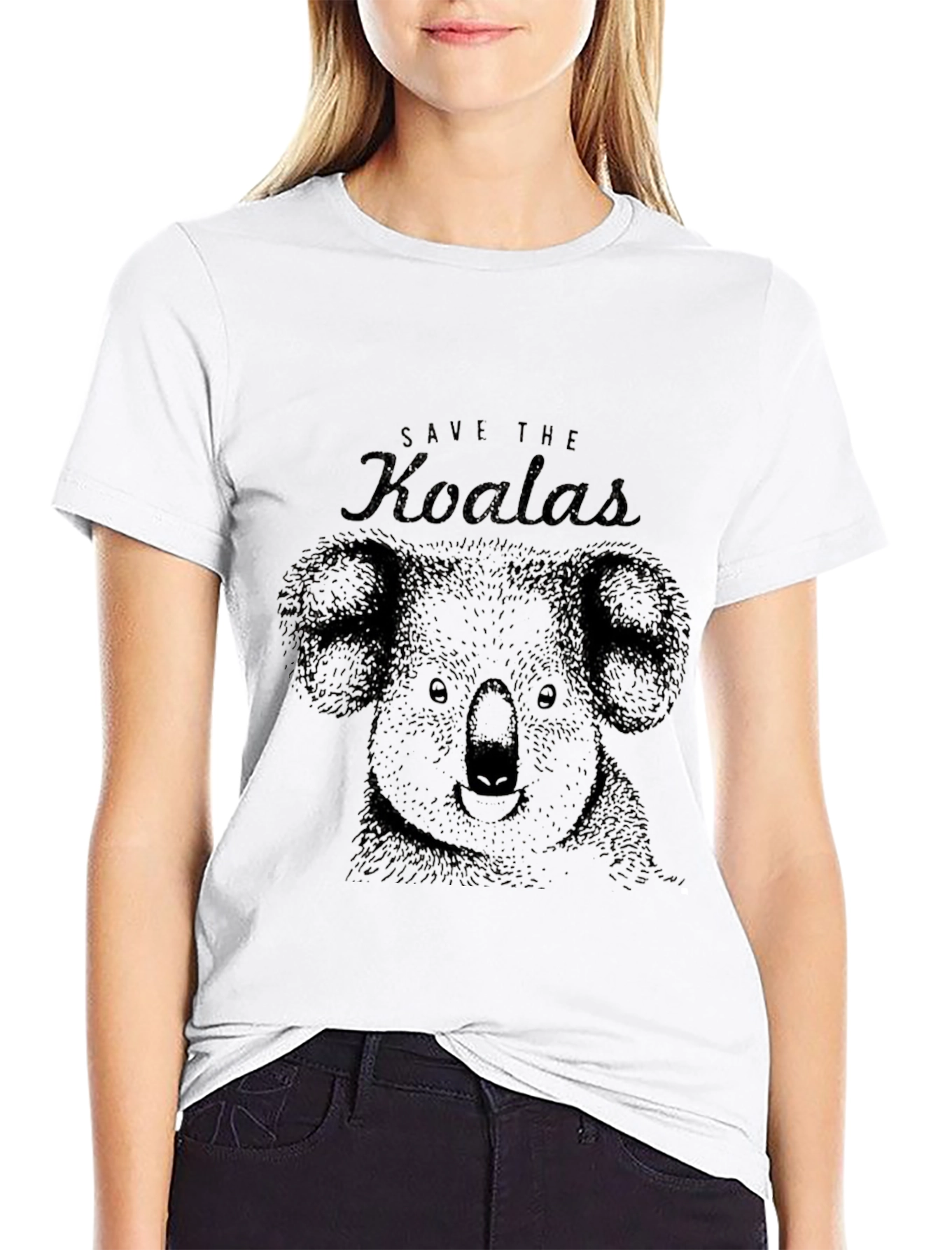 Save the Koalas Graphic Print Black T-Shirt