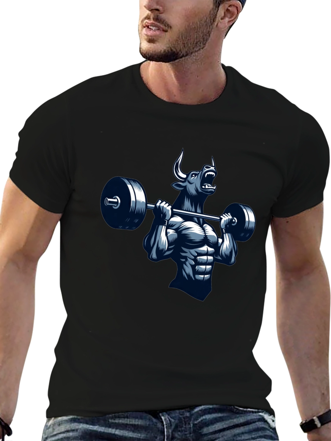 Bull Lifting Barbell Graphic T-Shirt