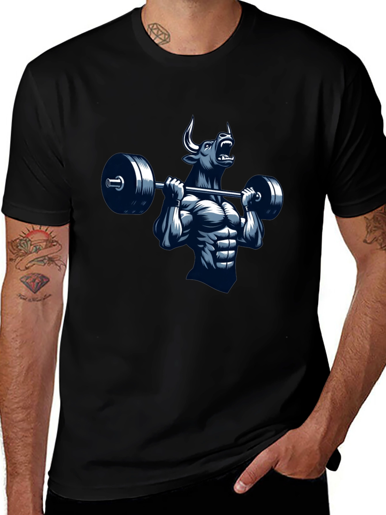 Bull Lifting Barbell Graphic T-Shirt