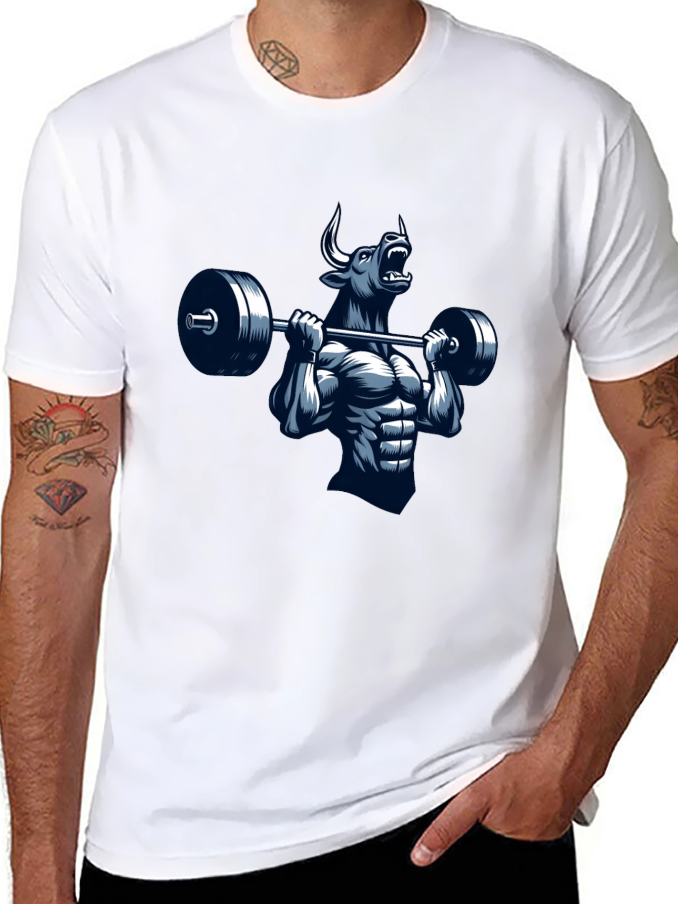 Bull Lifting Barbell Graphic T-Shirt