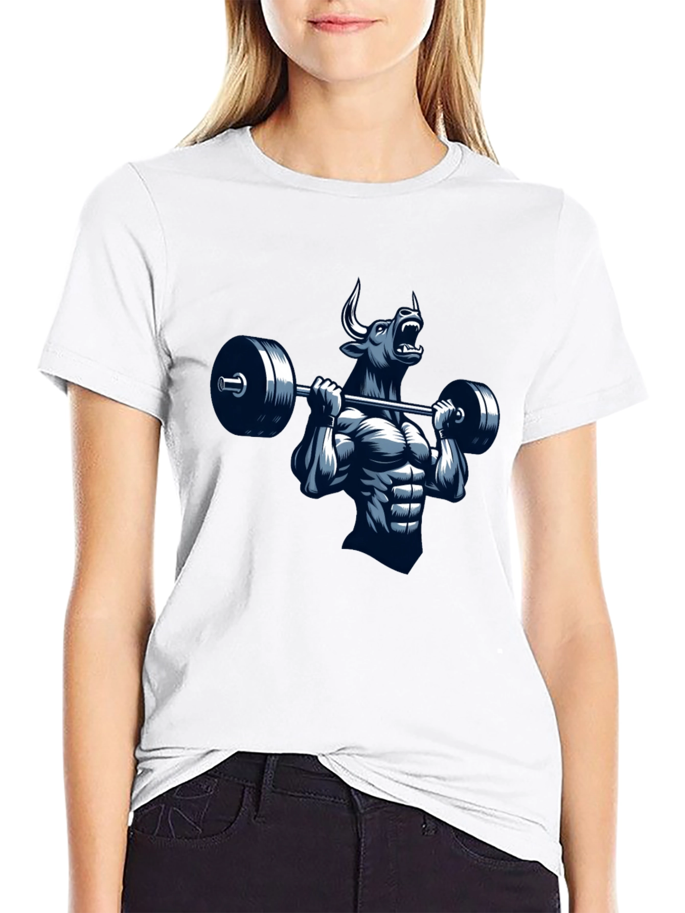 Bull Lifting Barbell Graphic T-Shirt