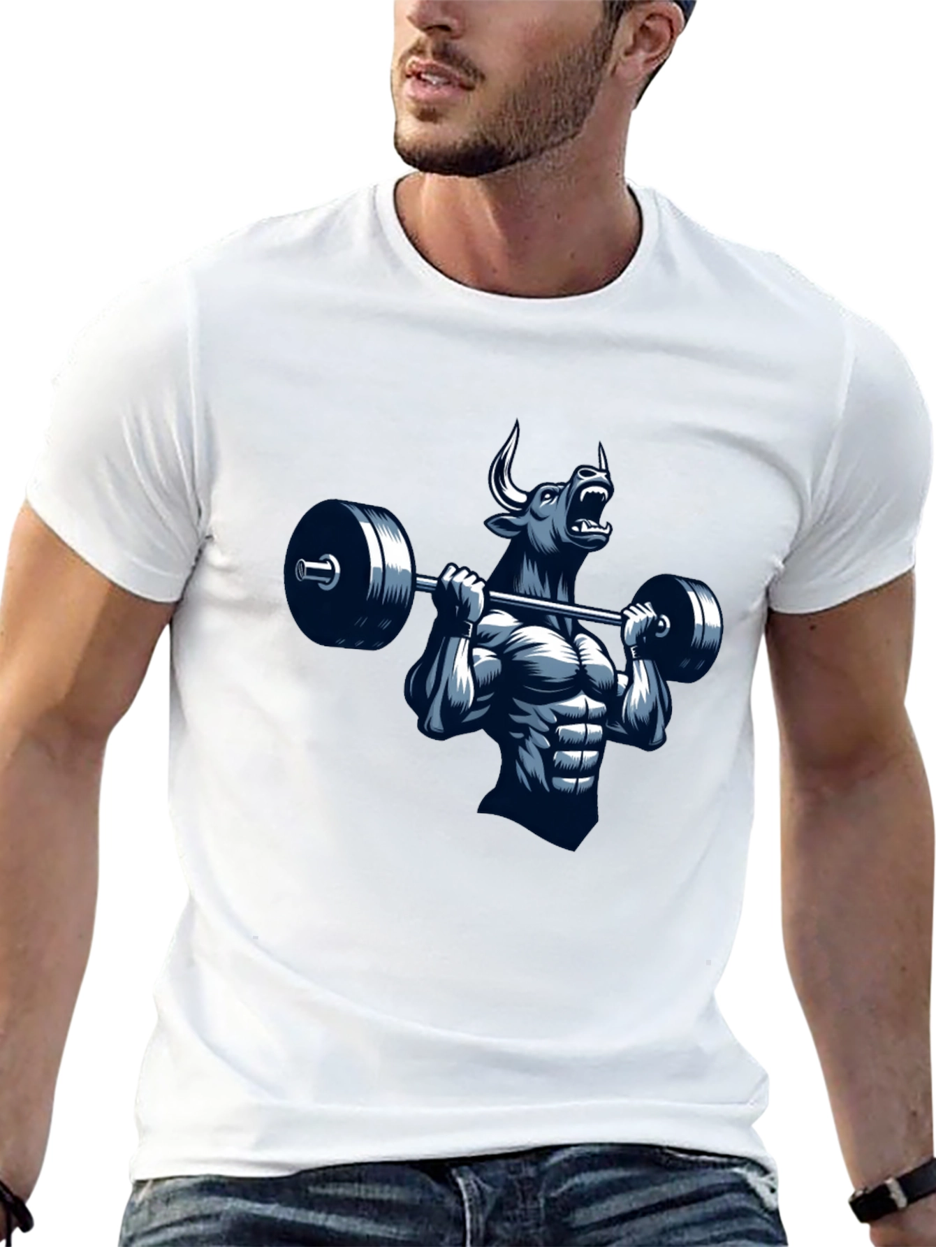 Bull Lifting Barbell Graphic T-Shirt