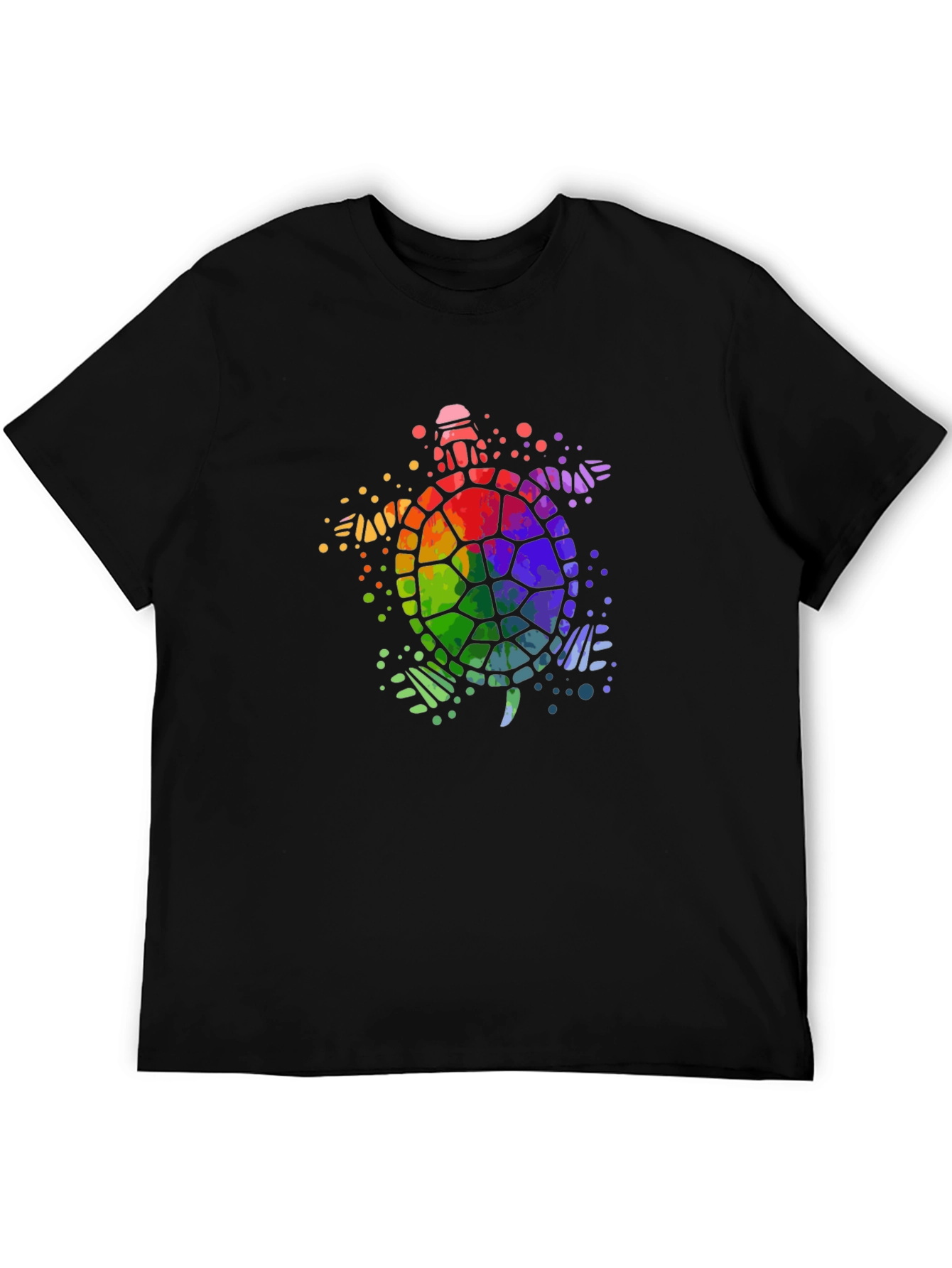 Rainbow Turtle Graphic Tee - Black Cotton T-Shirt