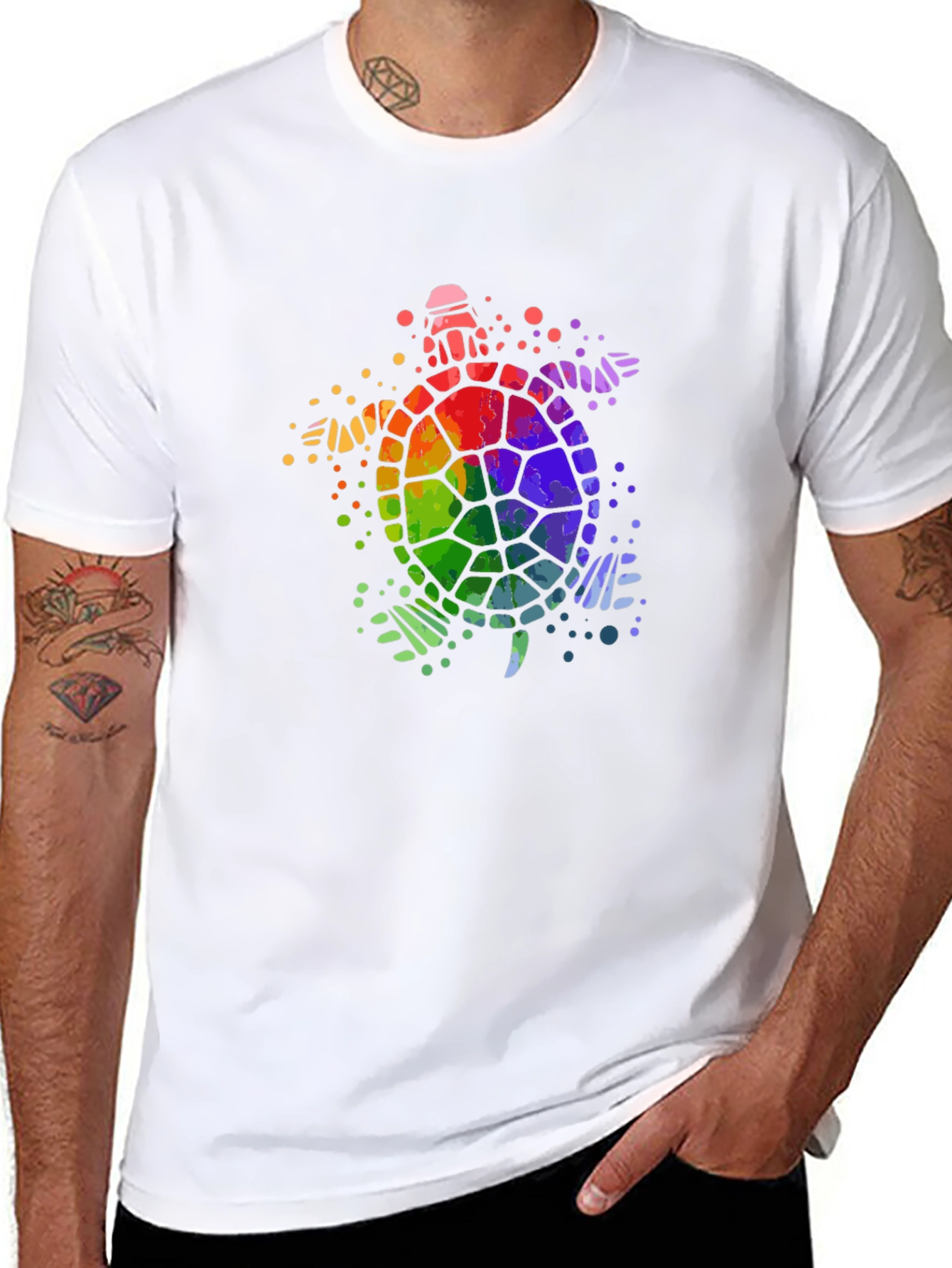 Rainbow Turtle Graphic Tee - Black Cotton T-Shirt