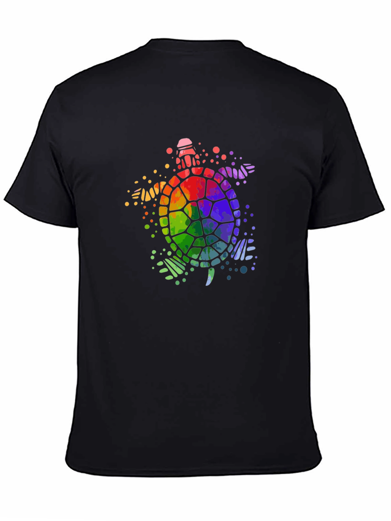 Rainbow Turtle Graphic Tee - Black Cotton T-Shirt