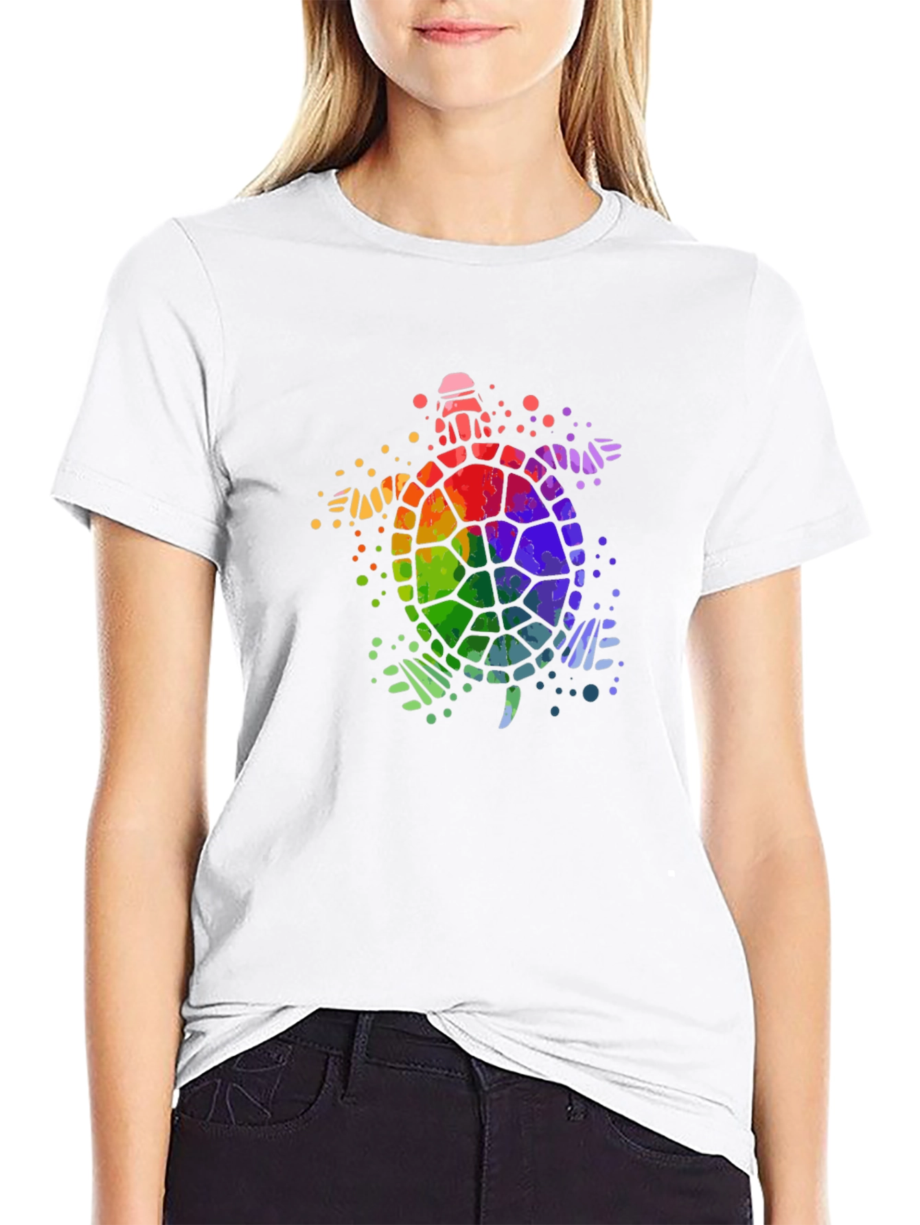 Rainbow Turtle Graphic Tee - Black Cotton T-Shirt