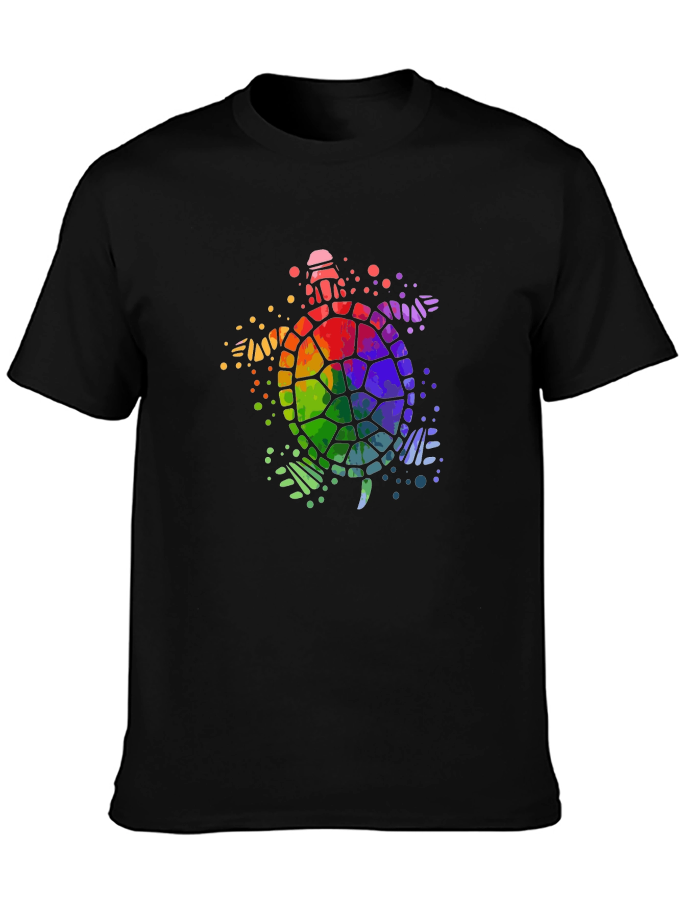 Rainbow Turtle Graphic Tee - Black Cotton T-Shirt