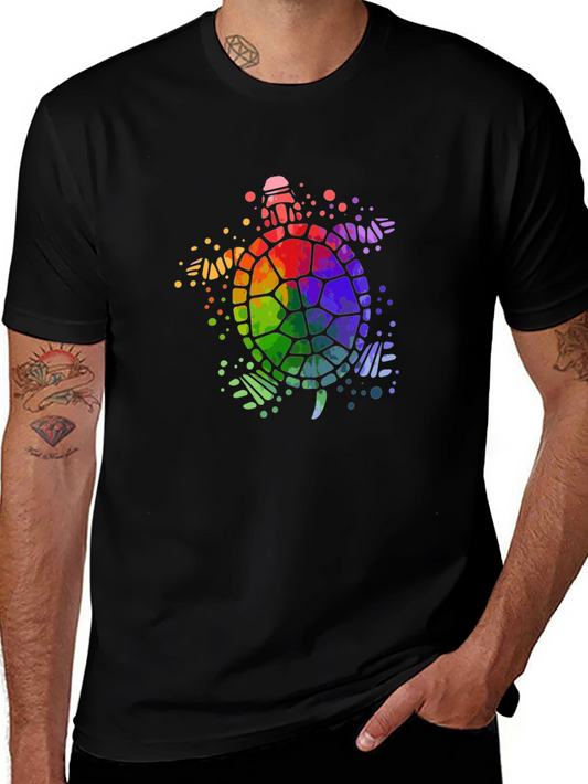 Rainbow Turtle Graphic Tee - Black Cotton T-Shirt