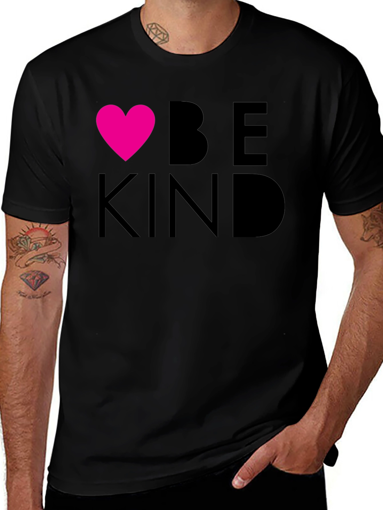 Be Kind Heart Graphic Tee - Black Cotton T-Shirt