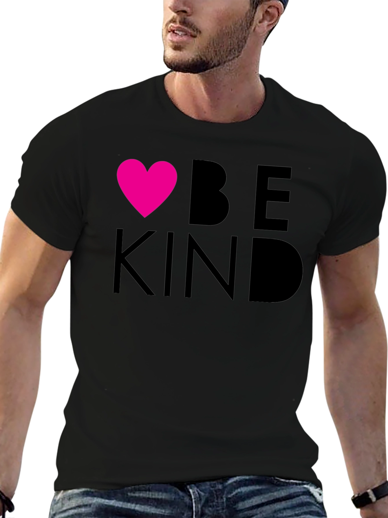 Be Kind Heart Graphic Tee - Black Cotton T-Shirt