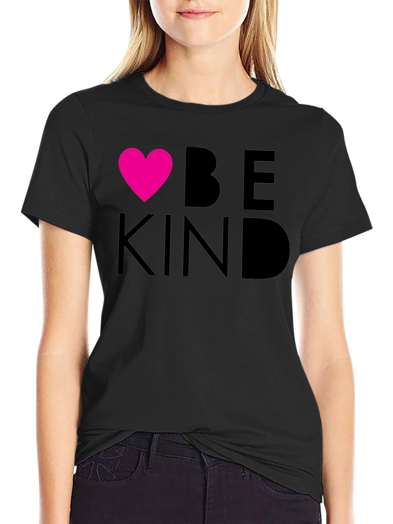Be Kind Heart Graphic Tee - Black Cotton T-Shirt