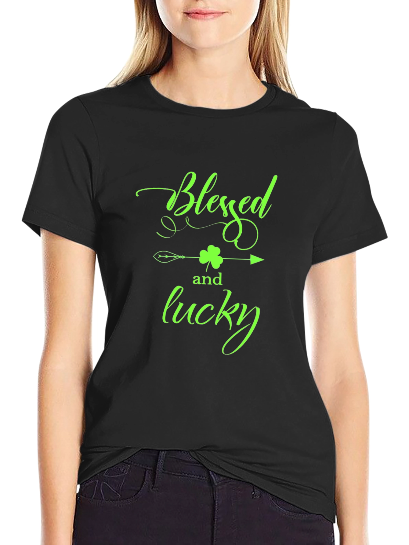 Blessed & Lucky Shamrock St. Patricks Day Black T-Shirt