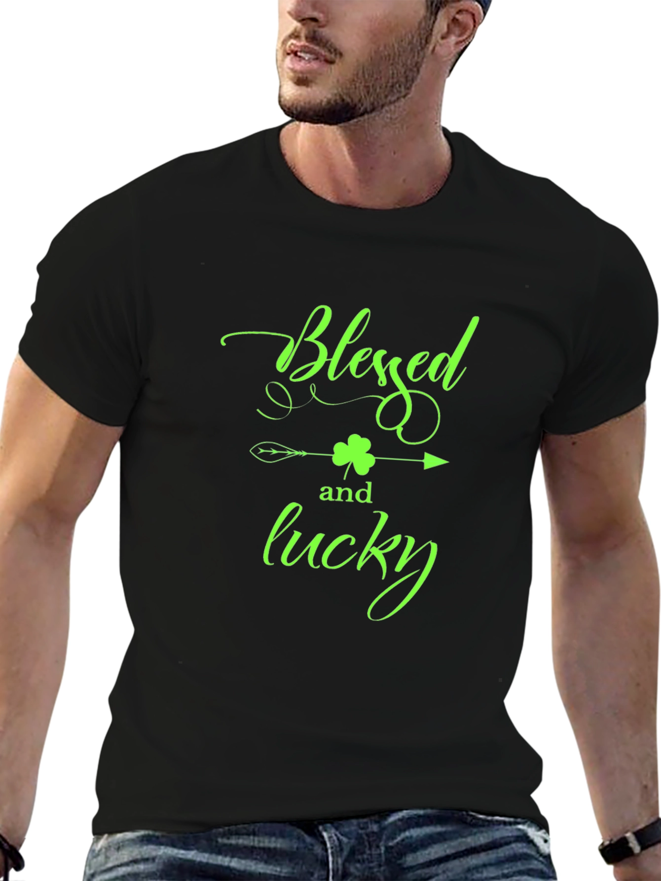 Blessed & Lucky Shamrock St. Patricks Day Black T-Shirt