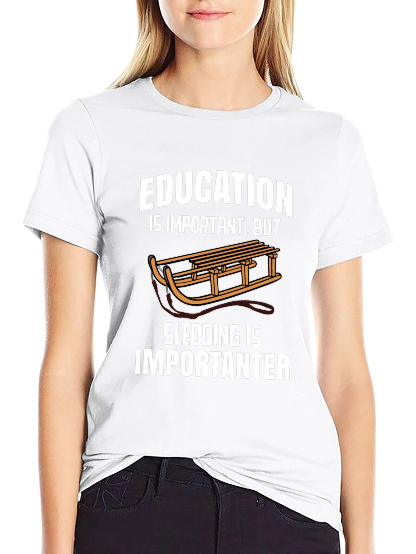 Funny Sledding T-Shirt: Education vs. Sledding