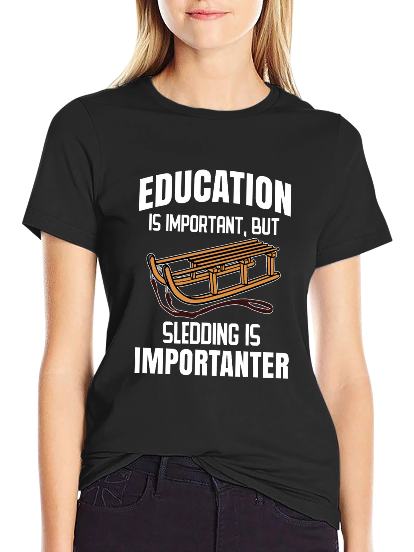 Funny Sledding T-Shirt: Education vs. Sledding