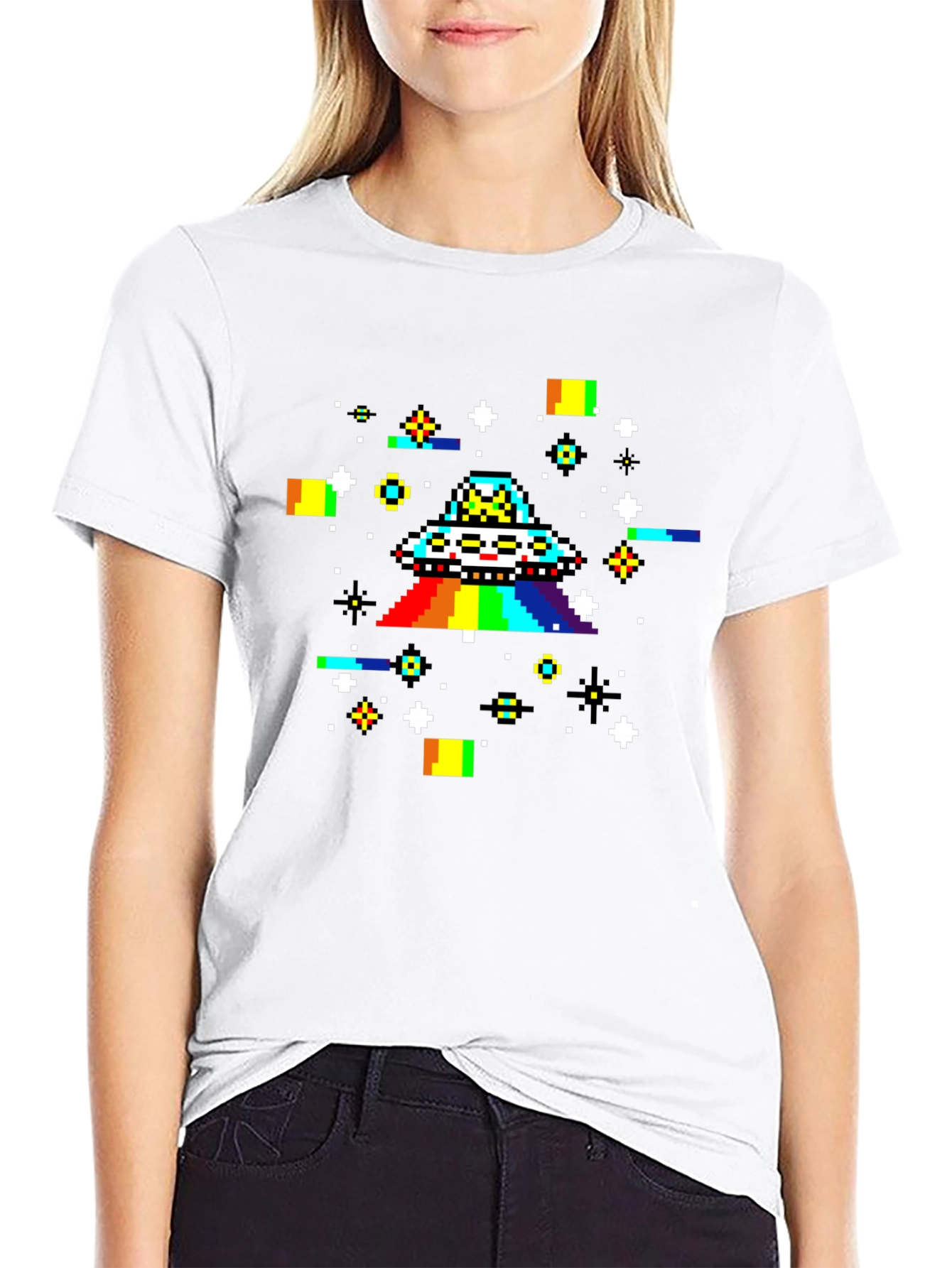 Pixel UFO Rainbow Graphic Tee