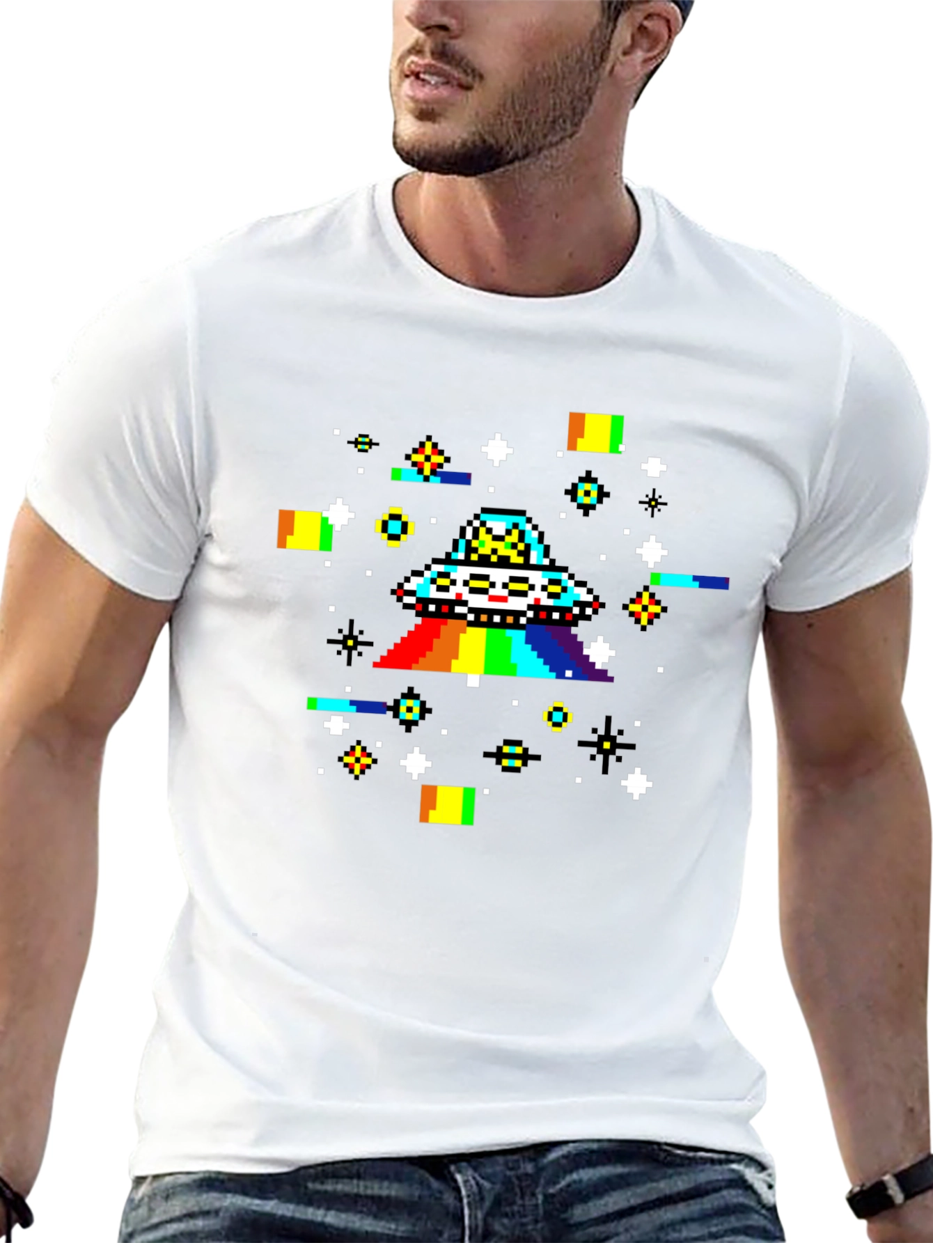 Pixel UFO Rainbow Graphic Tee