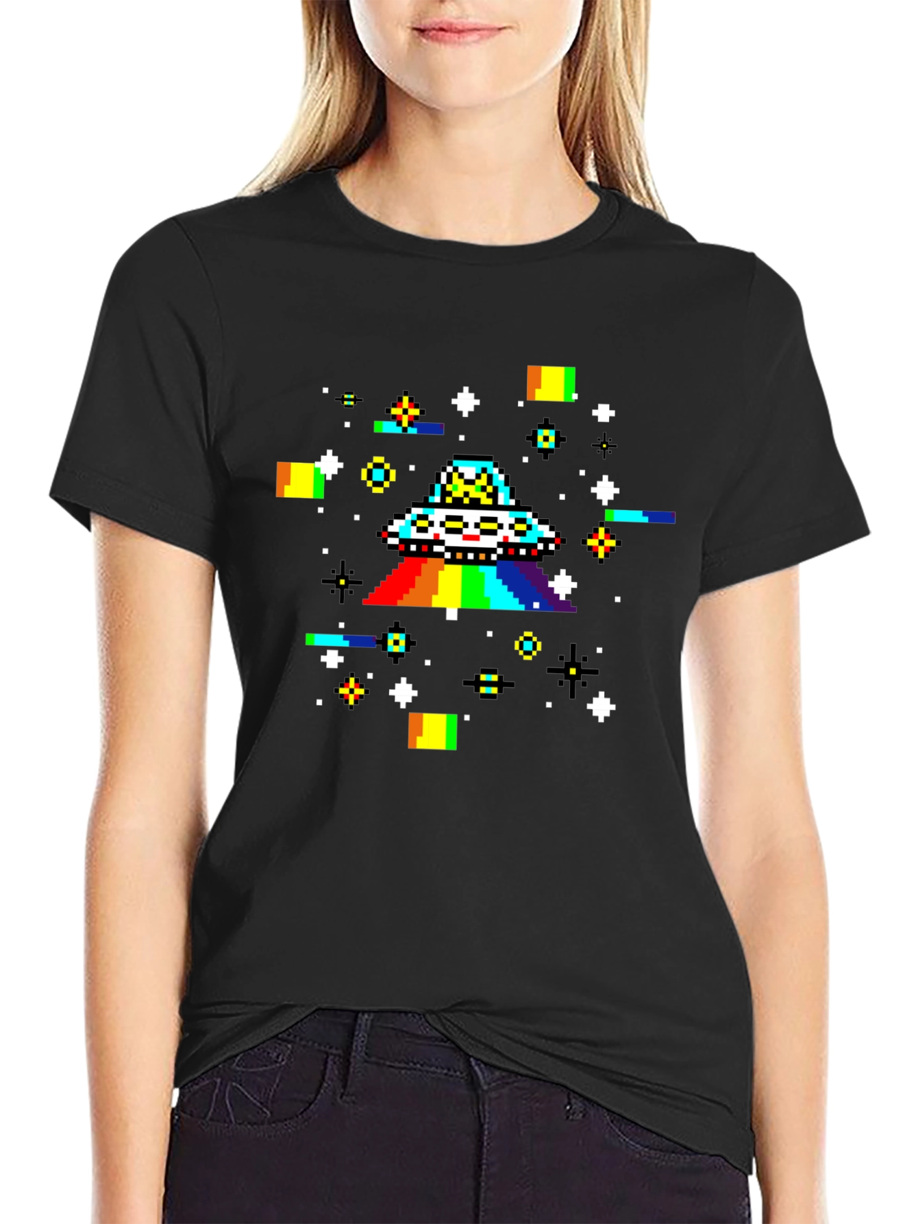 Pixel UFO Rainbow Graphic Tee