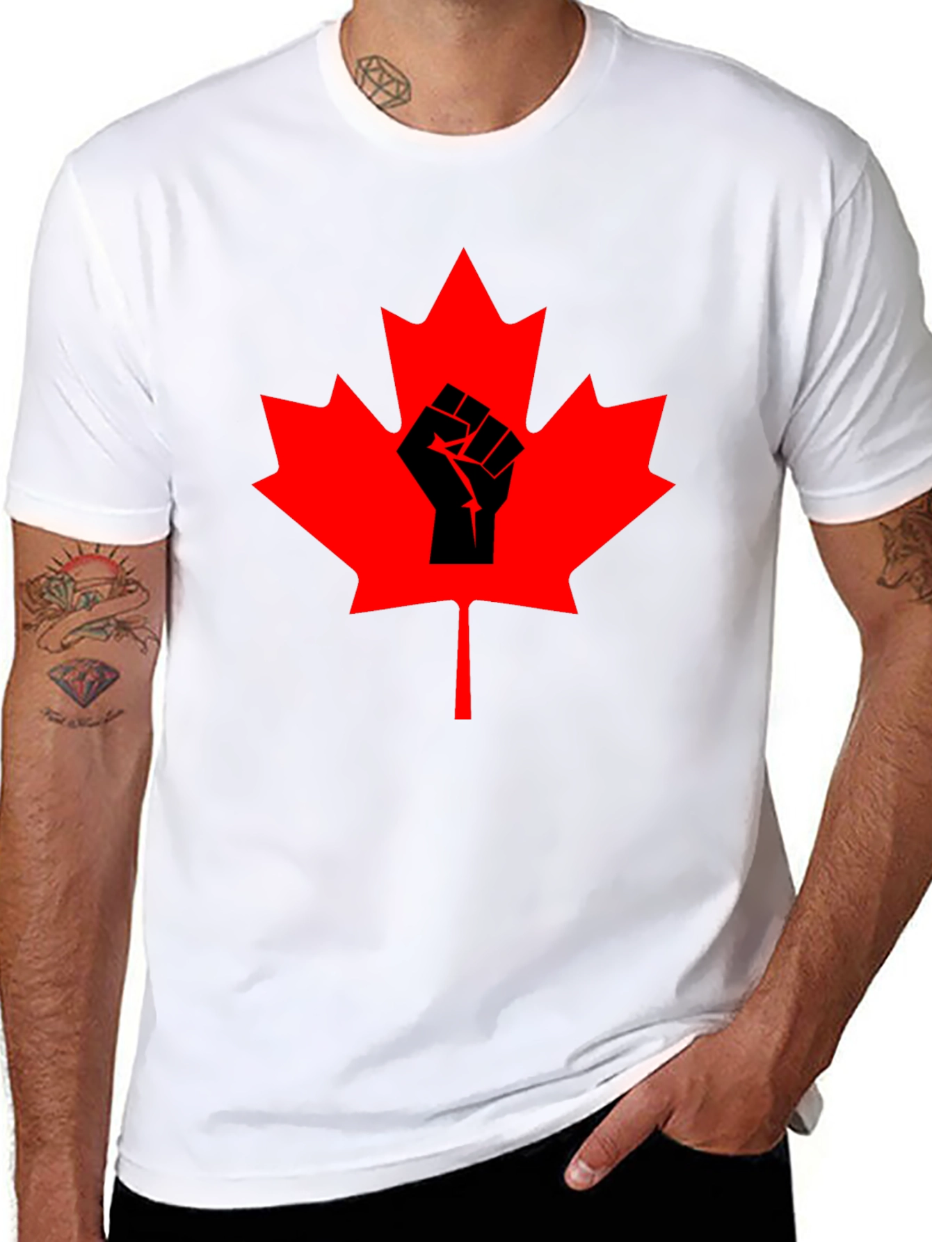Maple Leaf Fist Graphic T-Shirt - Black