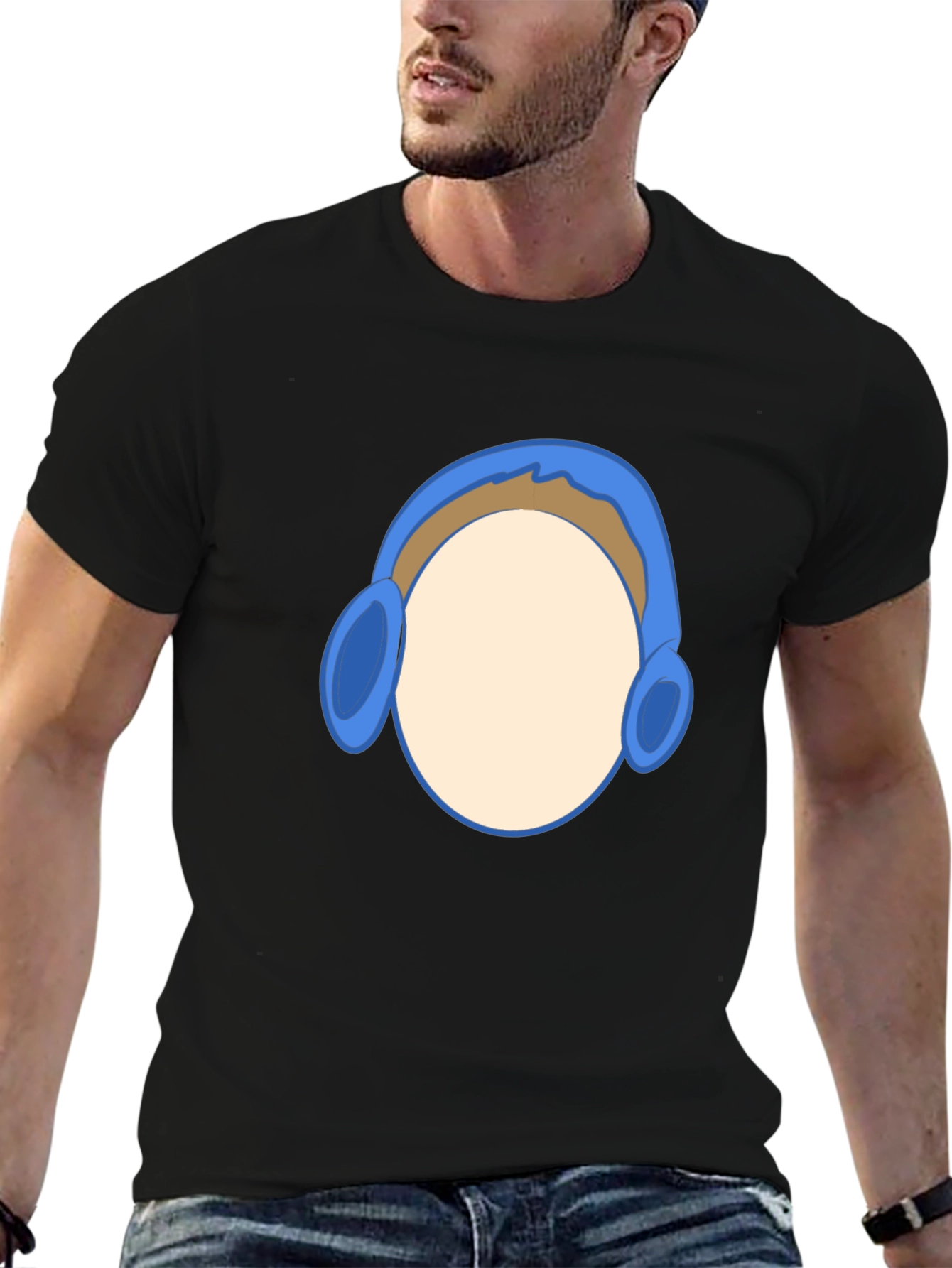 Black T-Shirt with Headphone Graphic