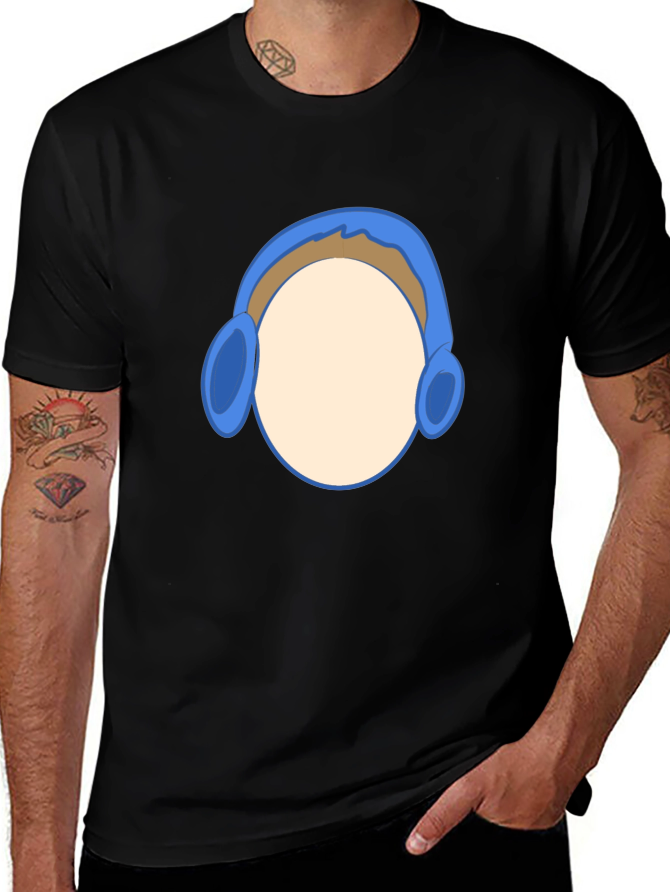 Black T-Shirt with Headphone Graphic
