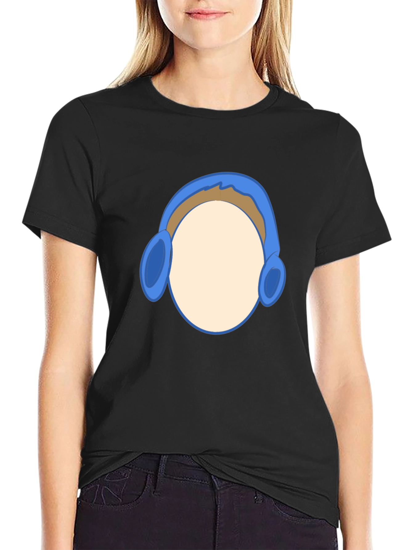 Black T-Shirt with Headphone Graphic