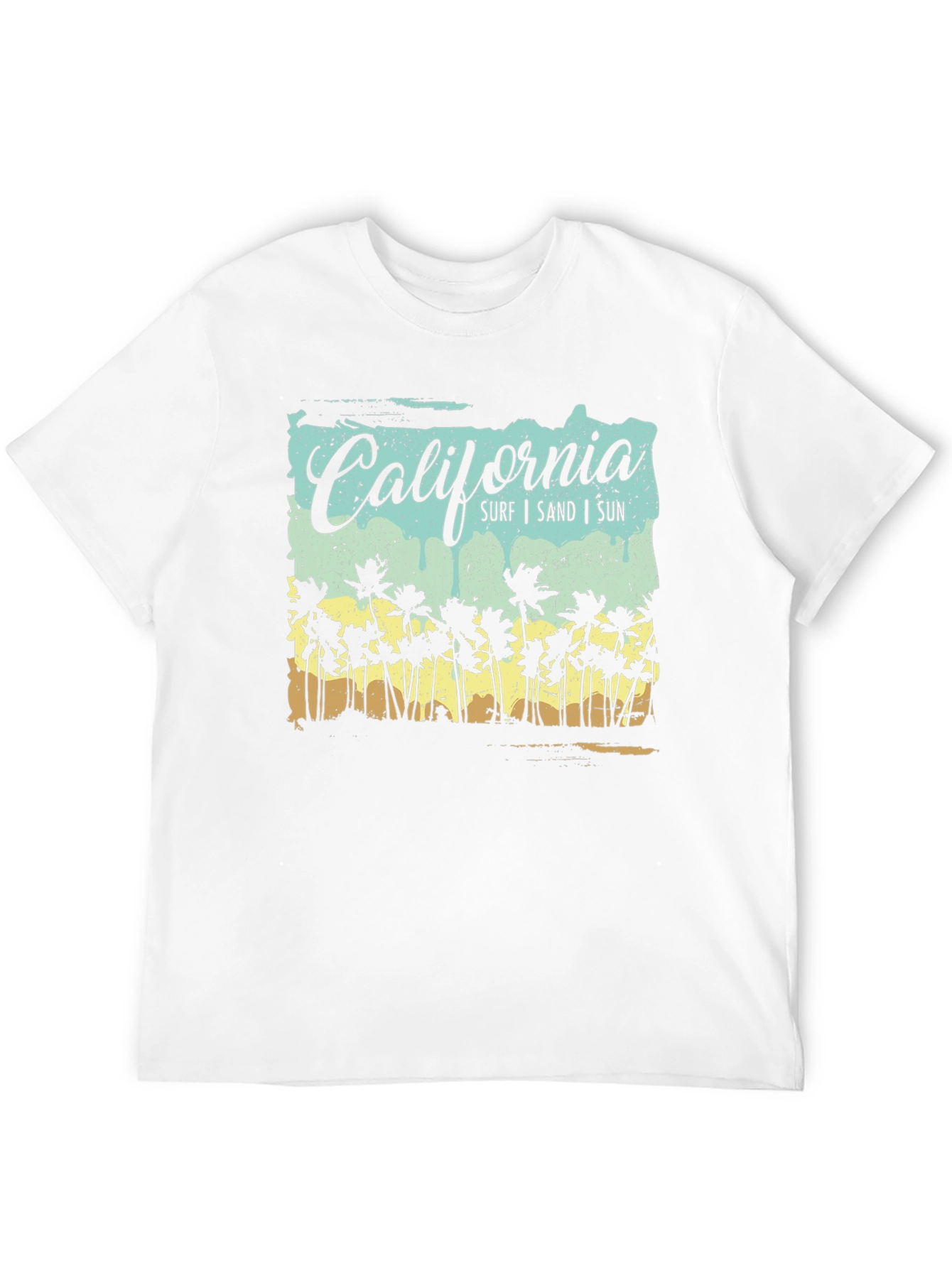 California Surf Sand Sun Palm Tree Black T-Shirt