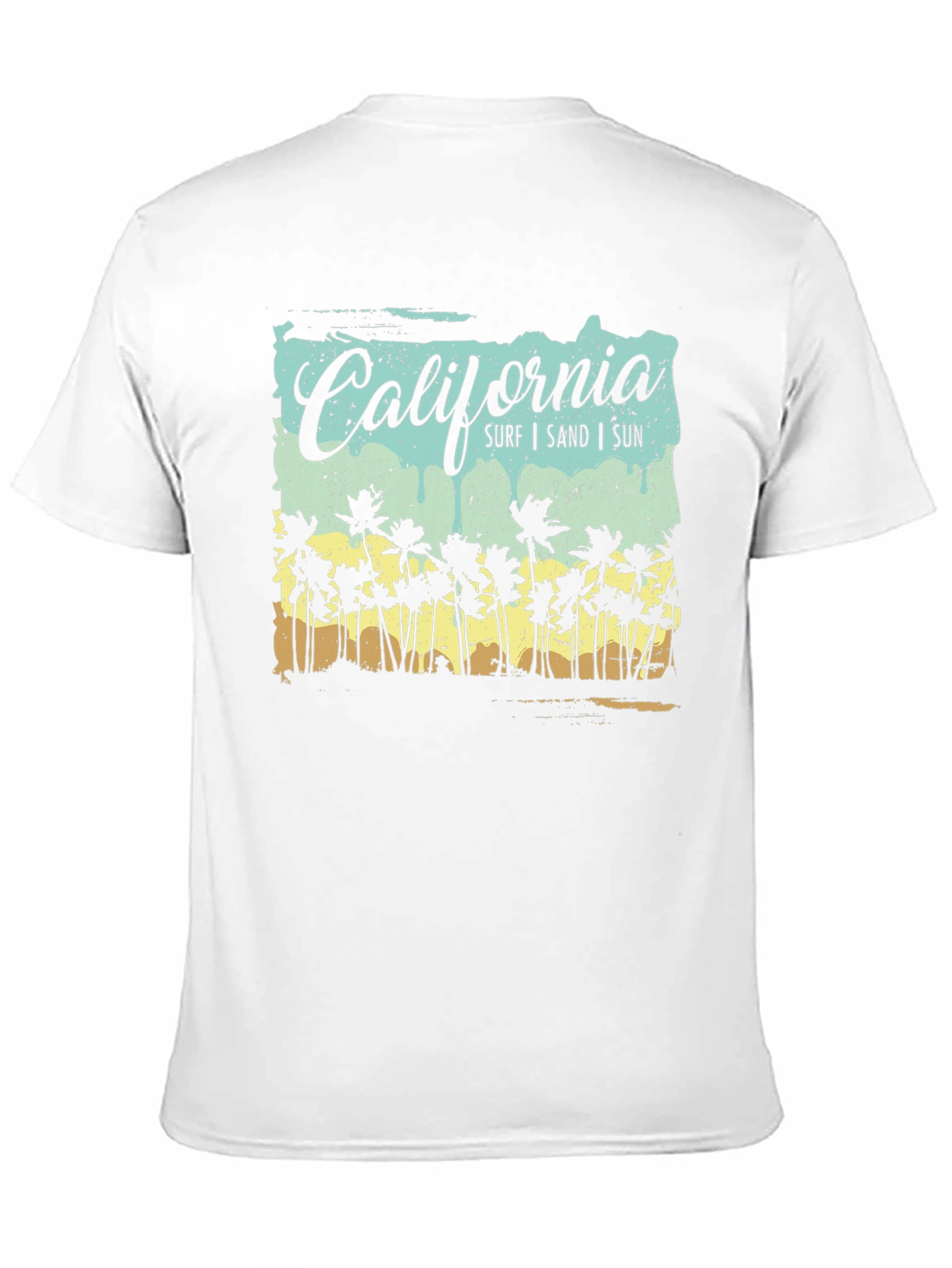 California Surf Sand Sun Palm Tree Black T-Shirt