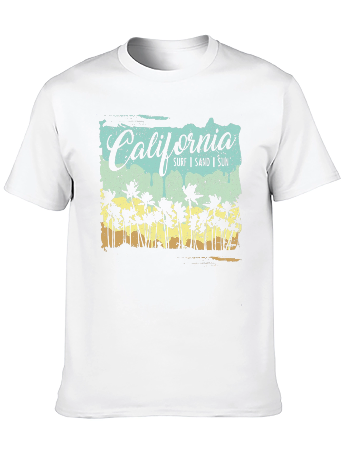 California Surf Sand Sun Palm Tree Black T-Shirt