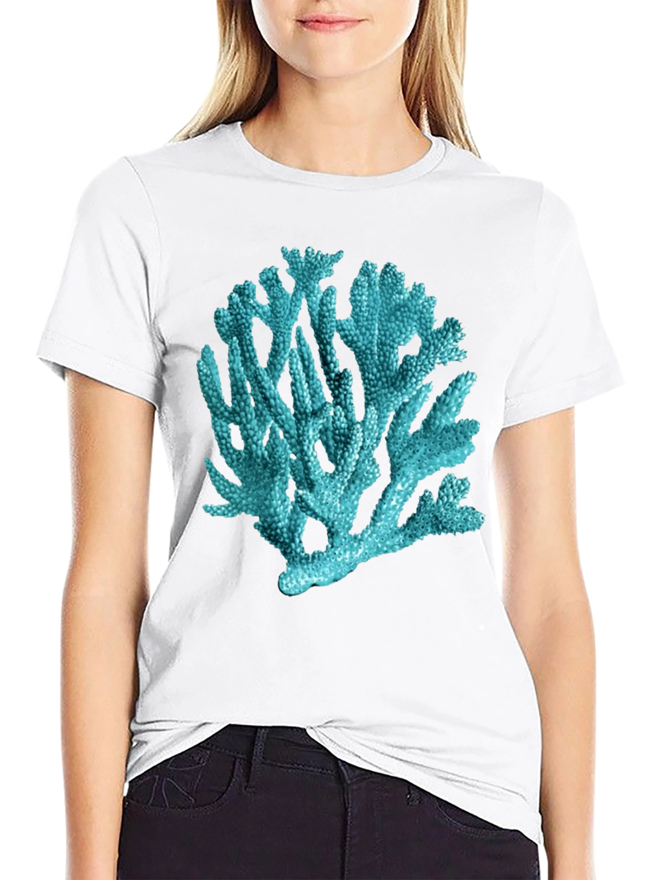 Coral Print Black T-Shirt