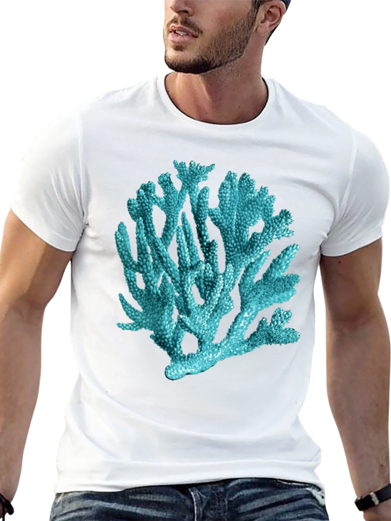 Coral Print Black T-Shirt