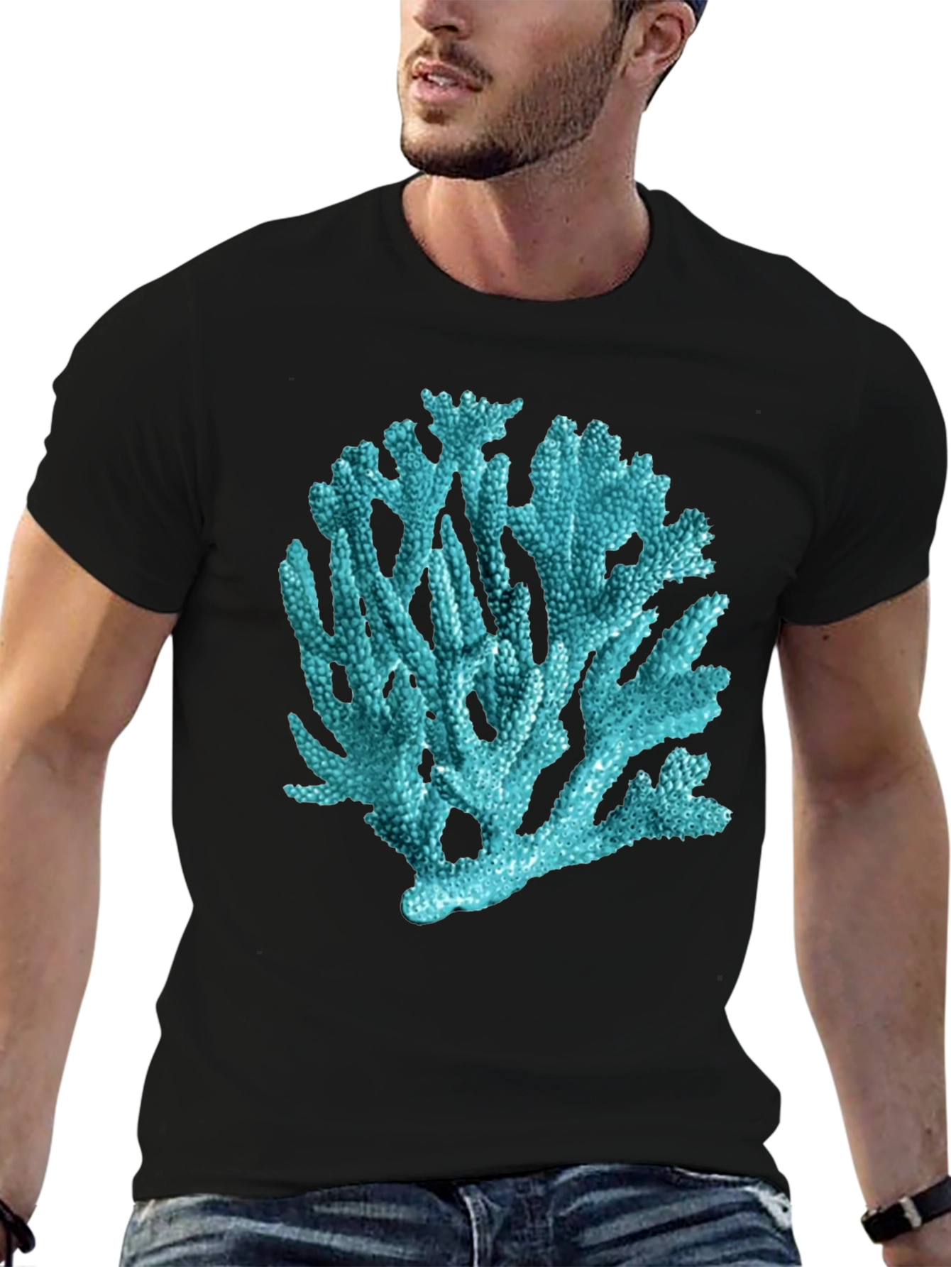 Coral Print Black T-Shirt