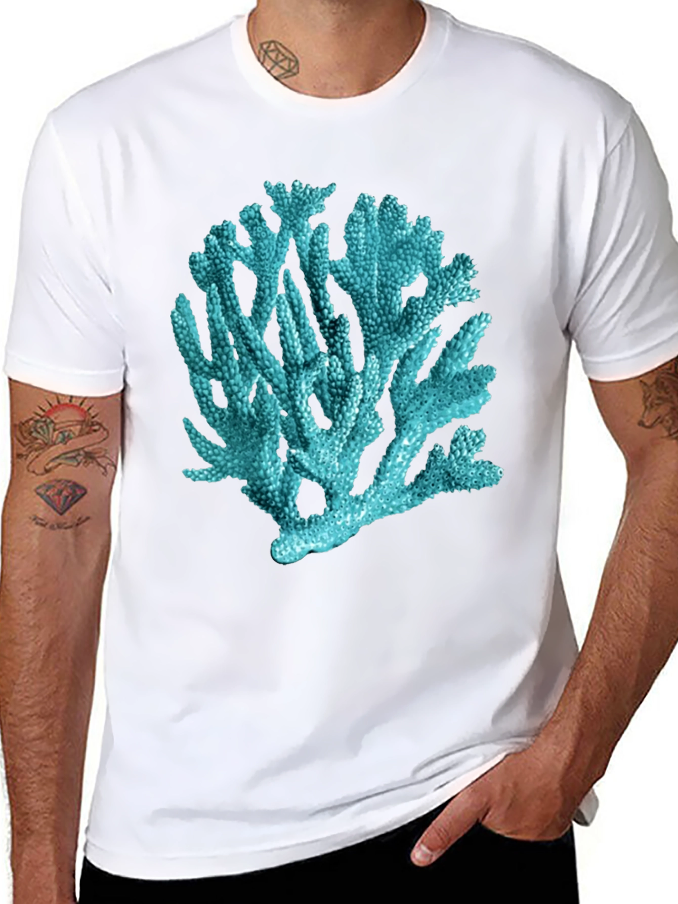 Coral Print Black T-Shirt