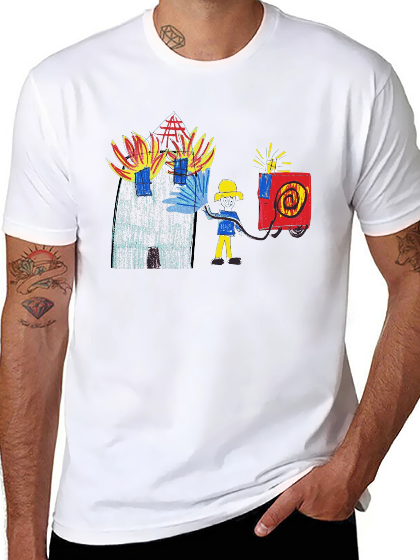 Black T-Shirt with Firefighter Graphic Tee