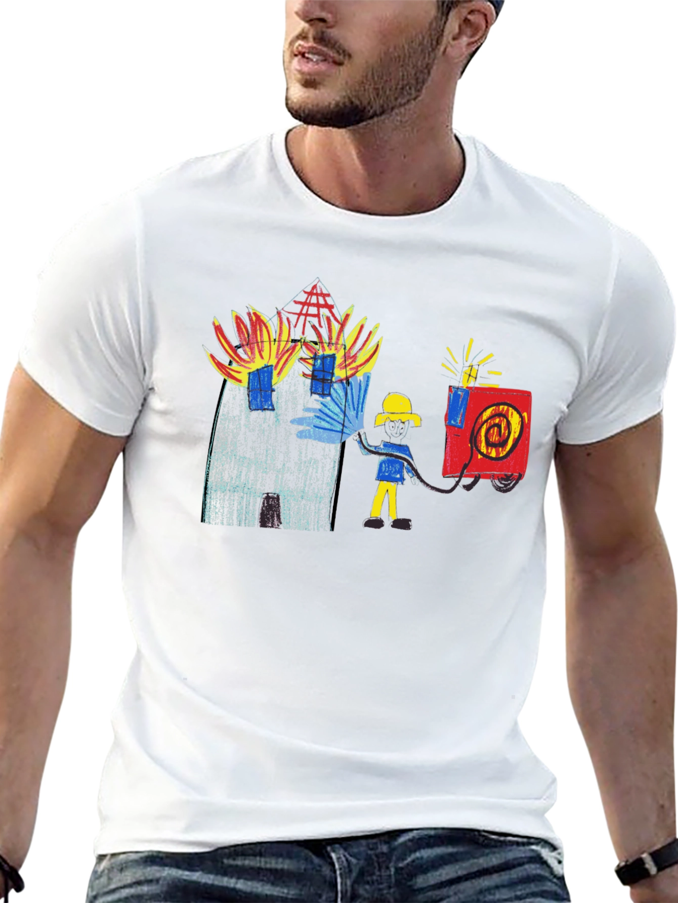 Black T-Shirt with Firefighter Graphic Tee
