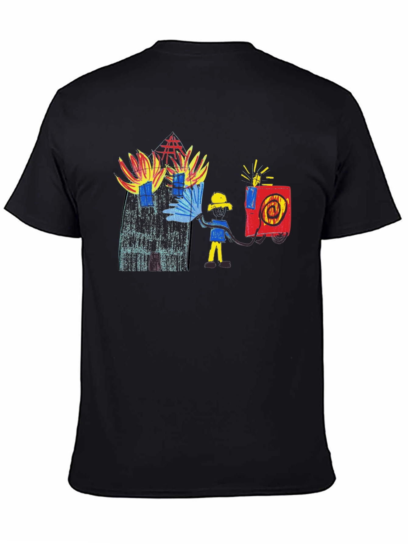 Black T-Shirt with Firefighter Graphic Tee