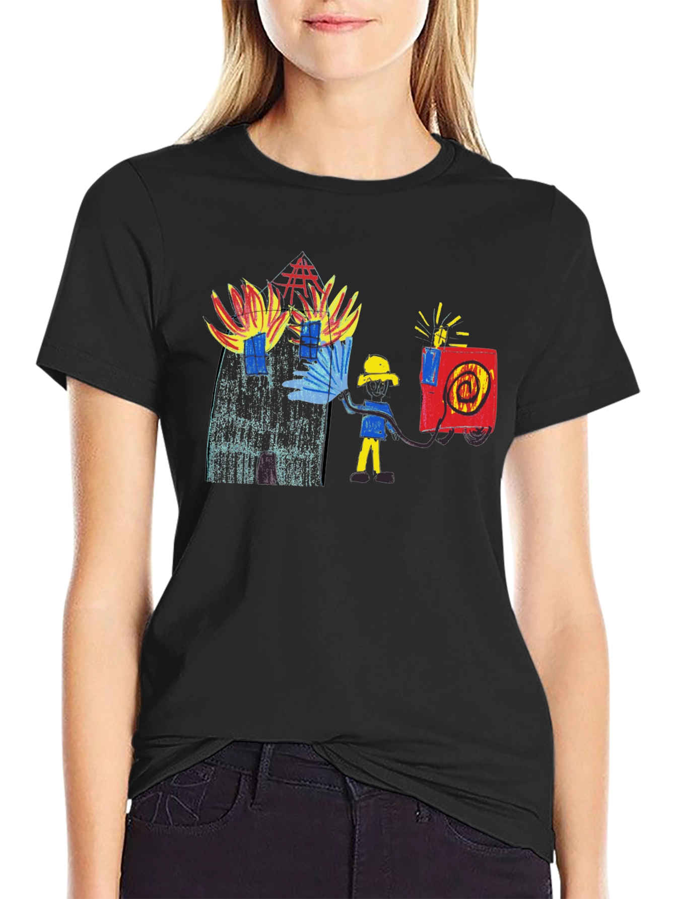 Black T-Shirt with Firefighter Graphic Tee