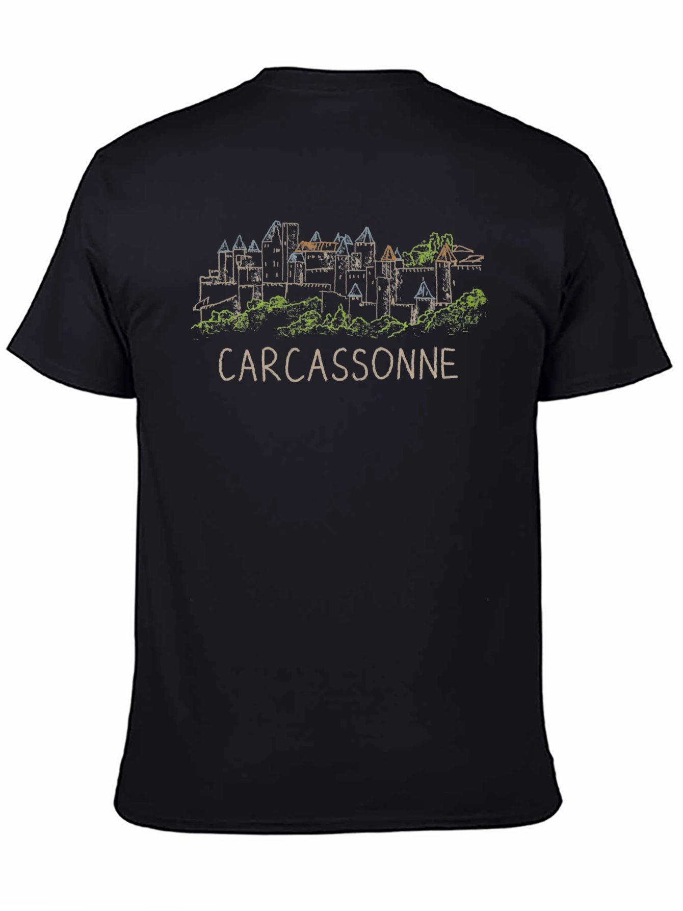 Carcassonne Castle Outline Black T-Shirt