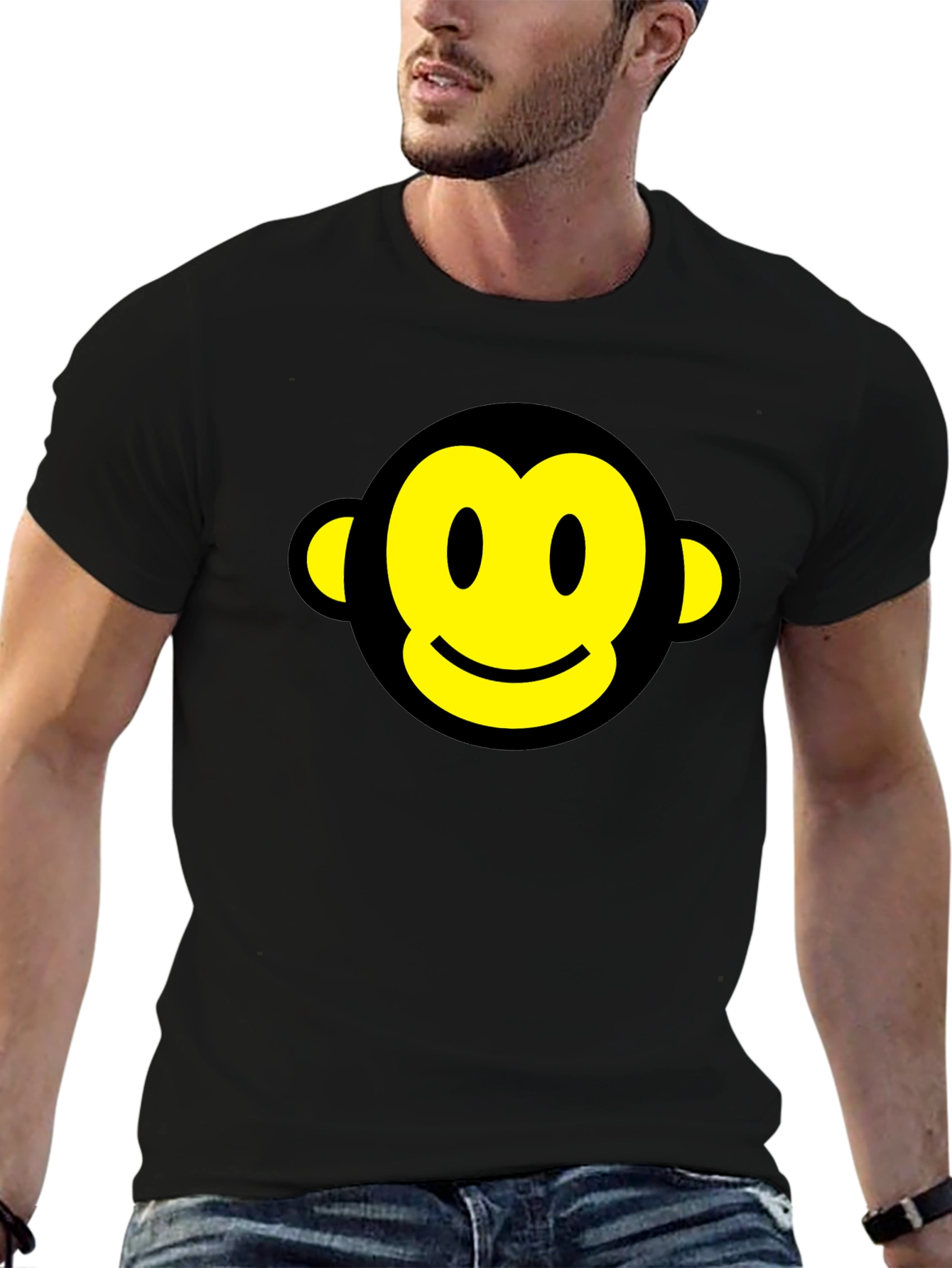 Smiley Monkey Face Graphic Tee - Black